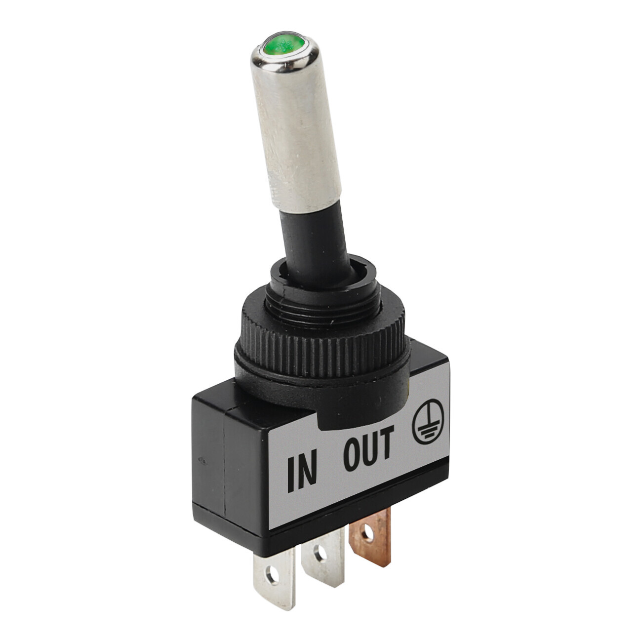 Interruttore a leva tipo Racing, in alluminio con spia a Led - 12/24V - Verde - 20A