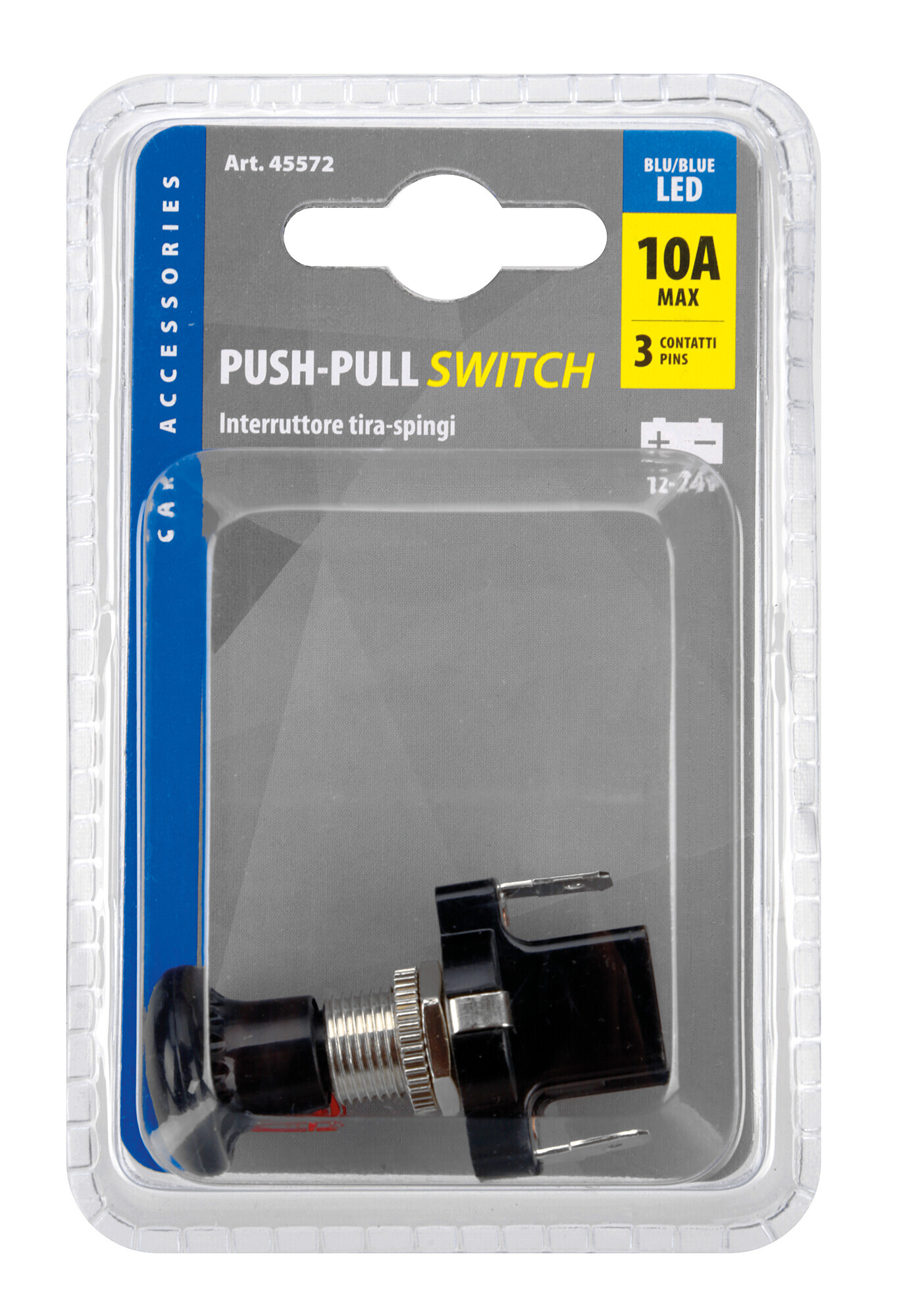 Interruttore tira-spingi con spia a Led - 12/24V - Blu - 10A - immagine 2