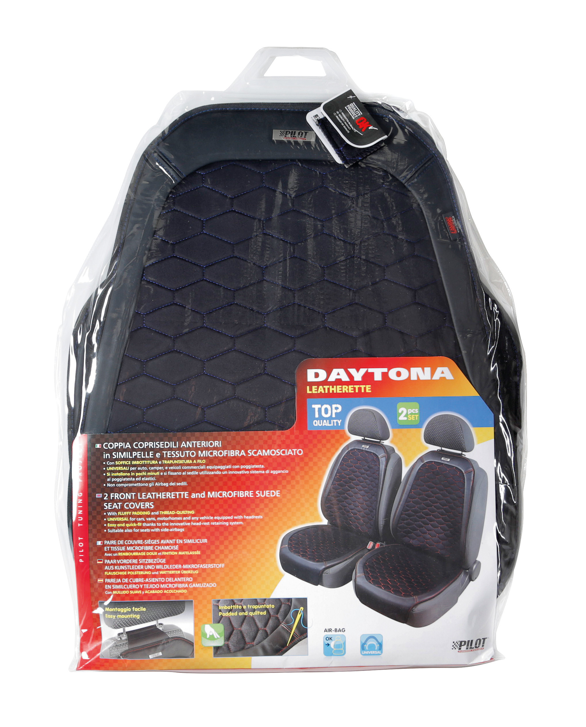 Daytona, coppia coprisedili anteriori in Skeentex e tessuto microfibra scamosciato - Nero/Blu - immagine 3