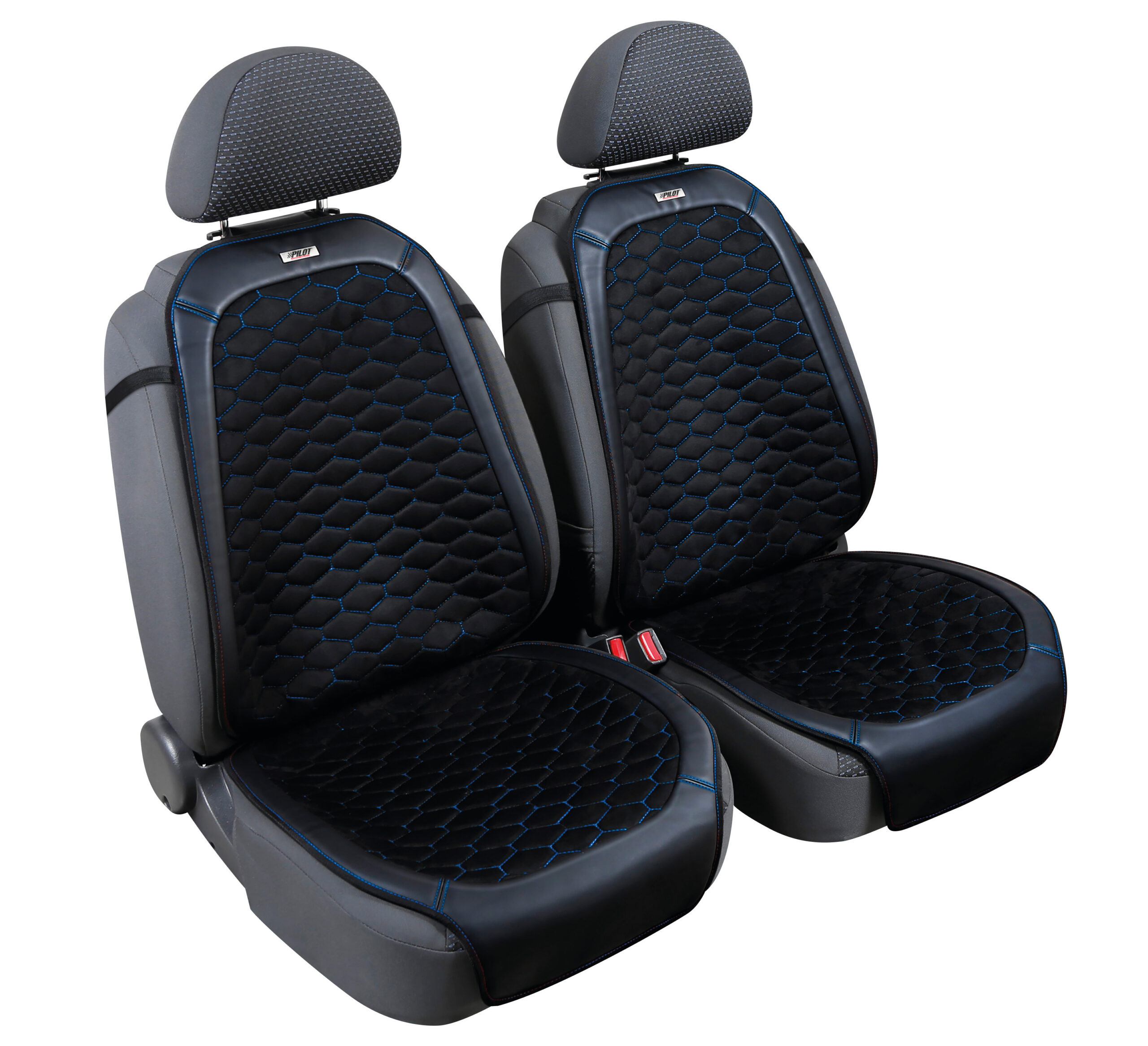 Daytona, coppia coprisedili anteriori in Skeentex e tessuto microfibra scamosciato - Nero/Blu