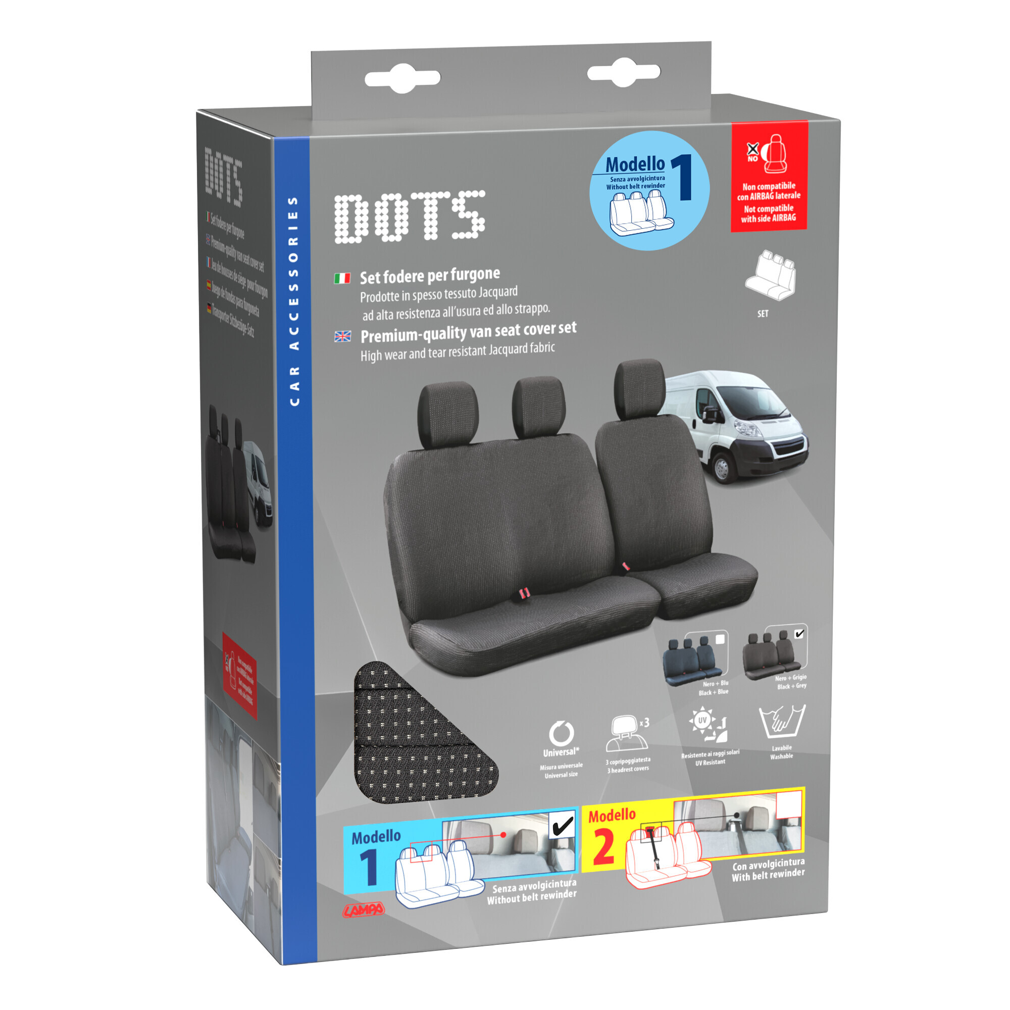 Dots-1, set fodere per furgone senza avvolgicintura - Nero/Grigio - immagine 3