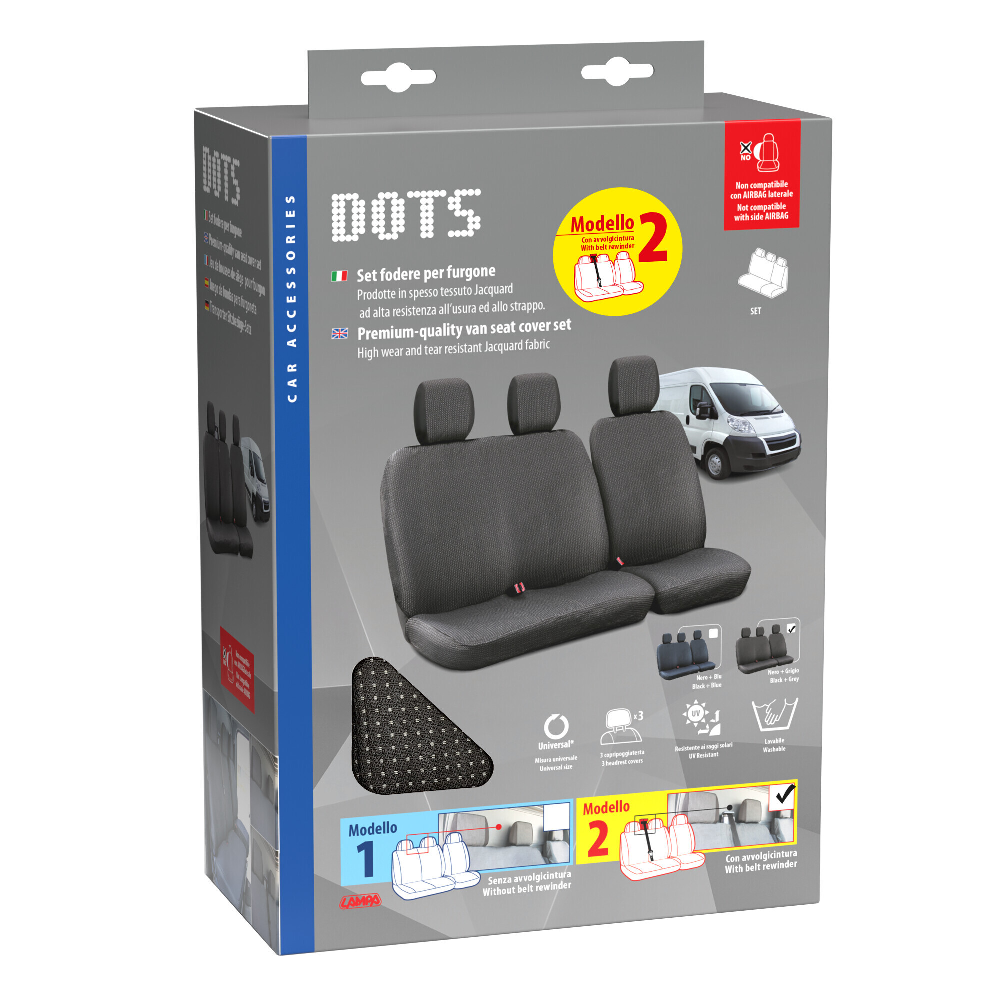 Dots-2, set fodere per furgone con avvolgicintura - Nero/Grigio - immagine 3