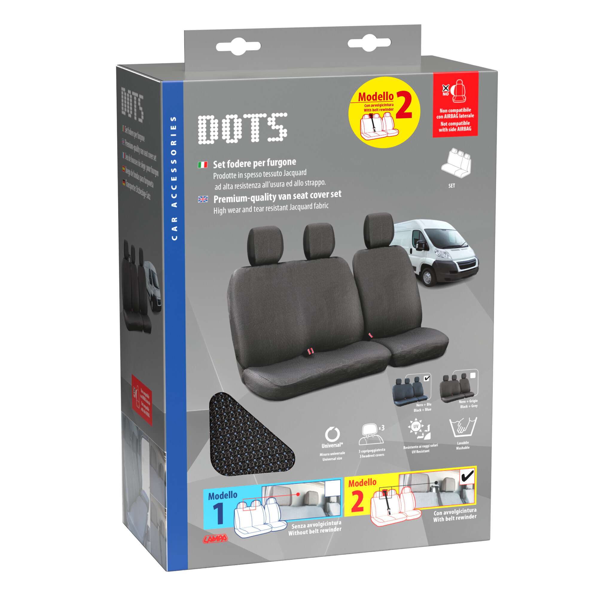 Dots-2, set fodere per furgone con avvolgicintura - Nero/Blu - immagine 3