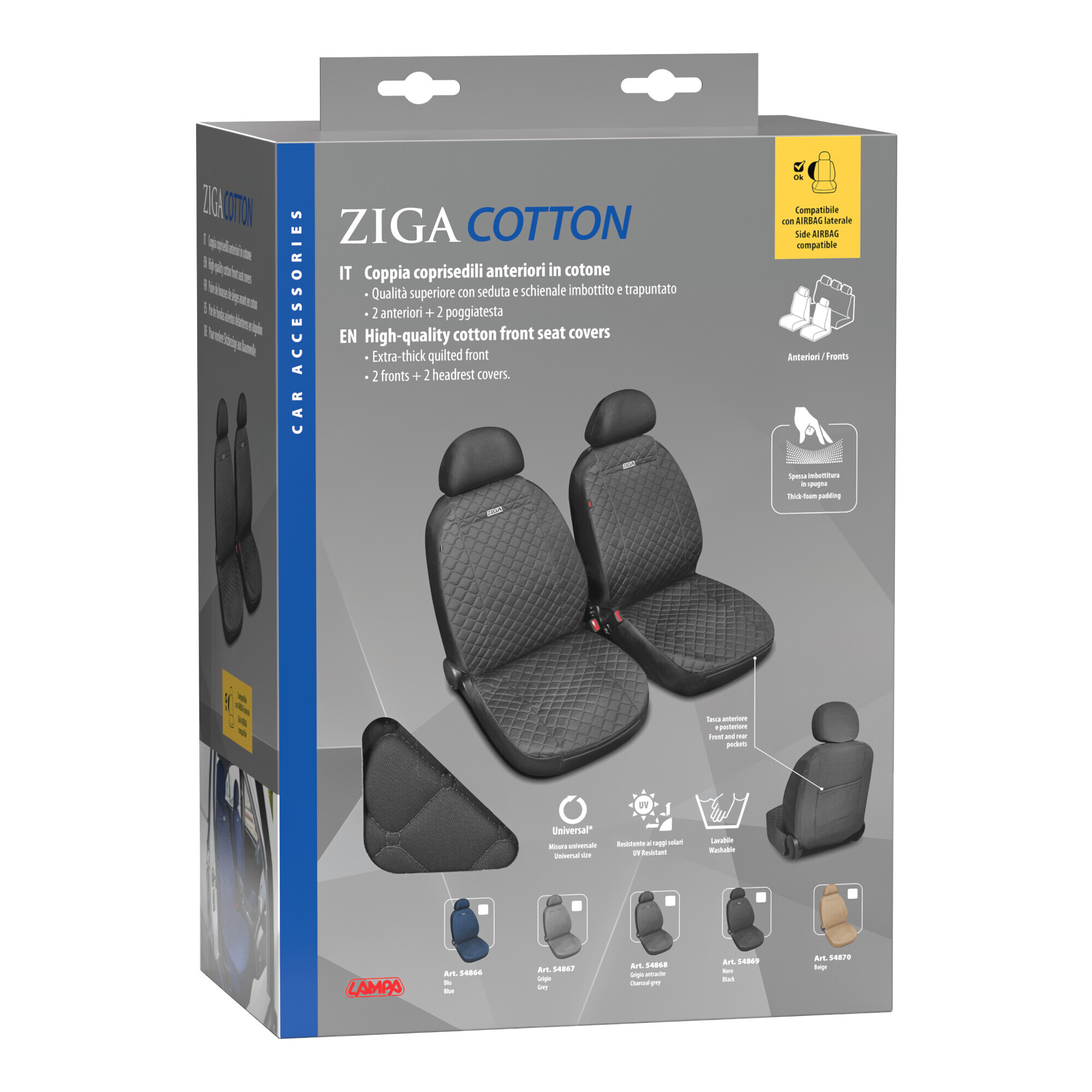 Ziga, coppia coprisedili anteriori in cotone, universali - Antracite - immagine 3