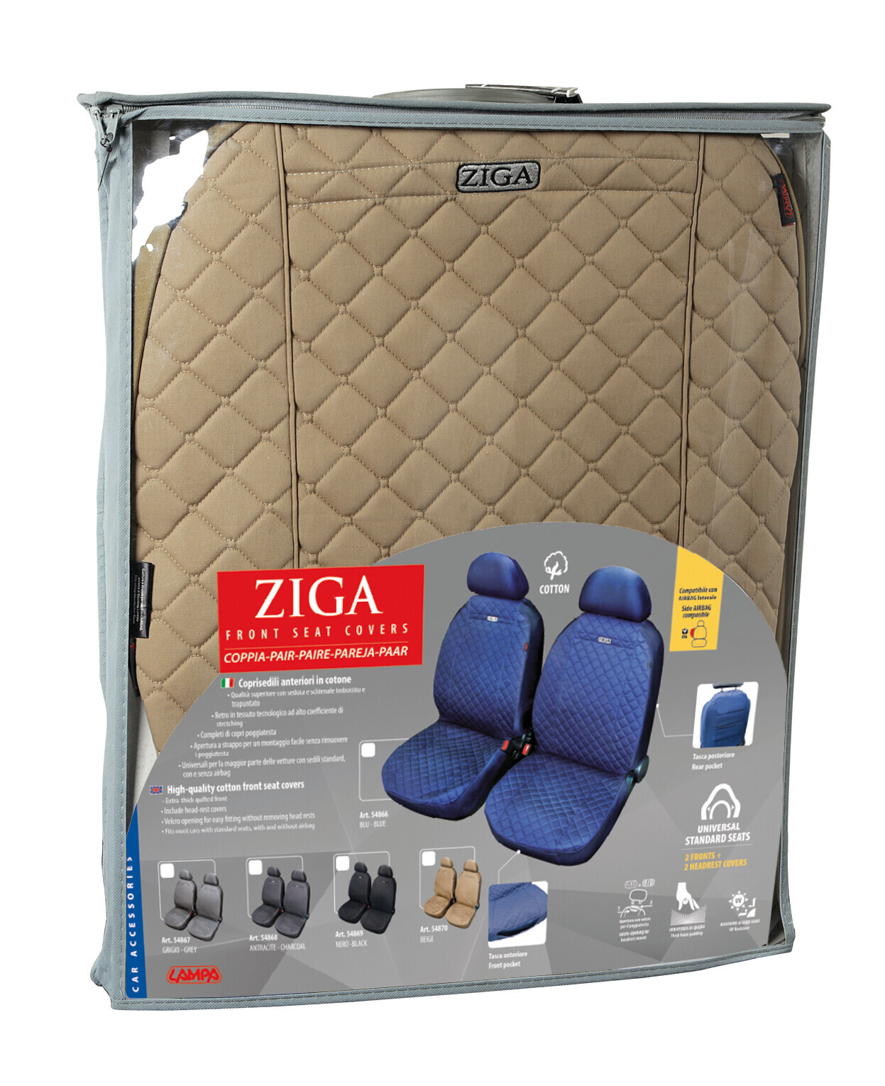 Ziga, coppia coprisedili anteriori in cotone, universali - Beige - immagine 2