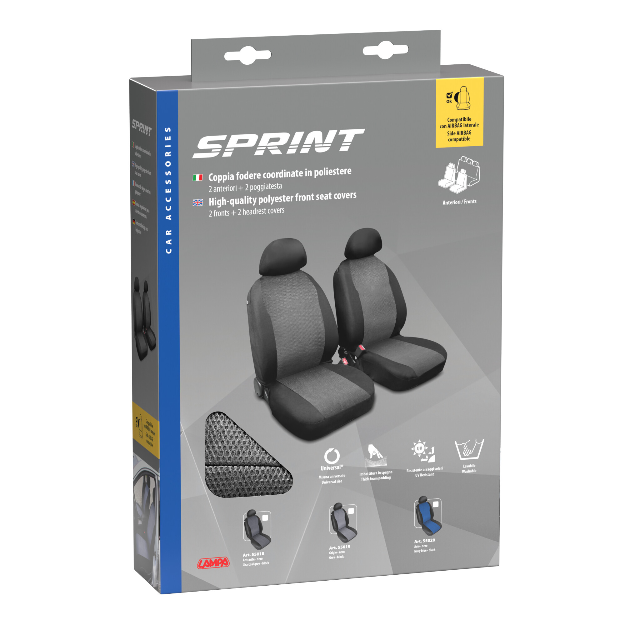 Sprint, coppia coprisedili anteriori in poliestere - Grigio 3 Sprint, coppia coprisedili anteriori in poliestere - Grigio - immagine 3