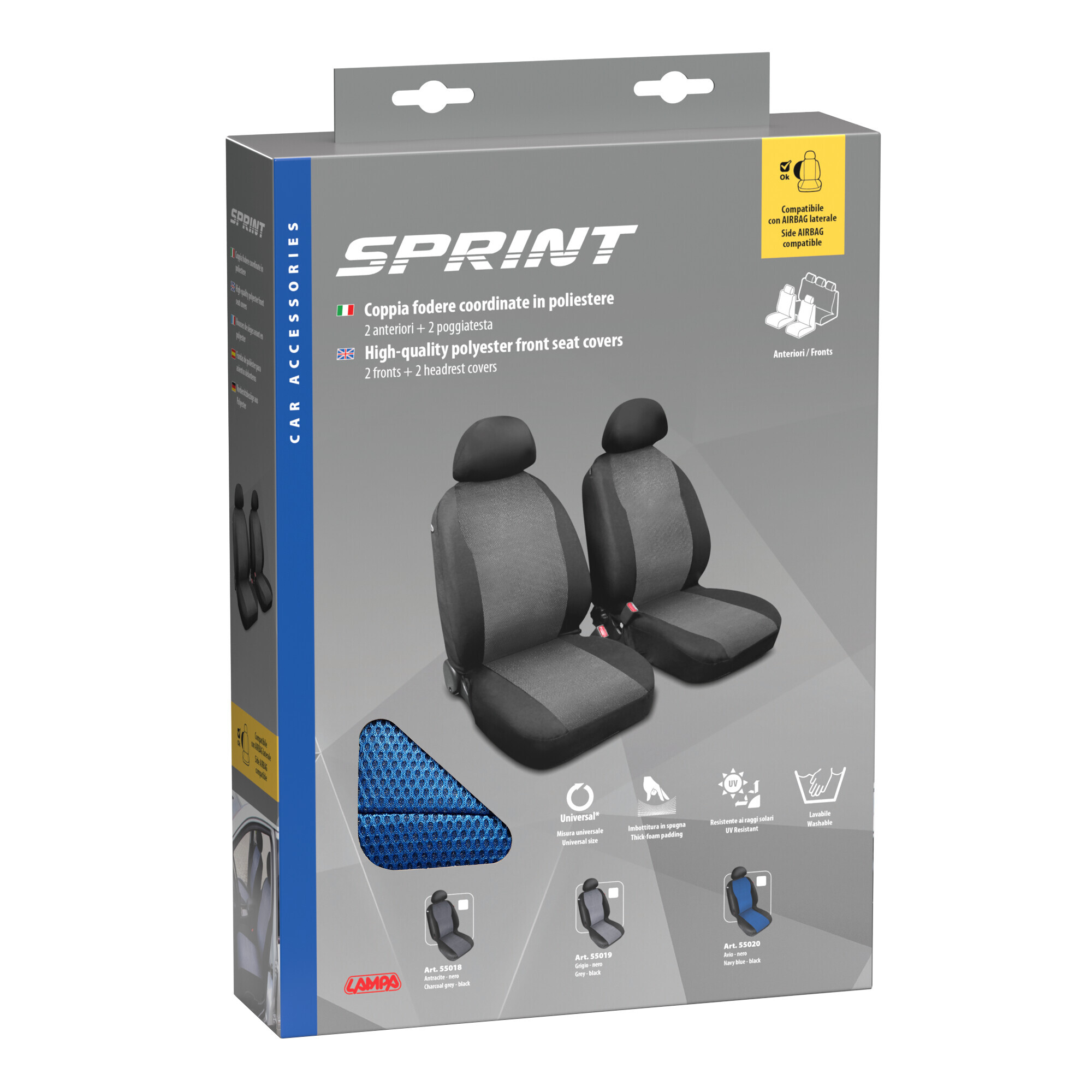 Sprint, coppia coprisedili anteriori in poliestere - Blu 3 Sprint, coppia coprisedili anteriori in poliestere - Blu - immagine 3