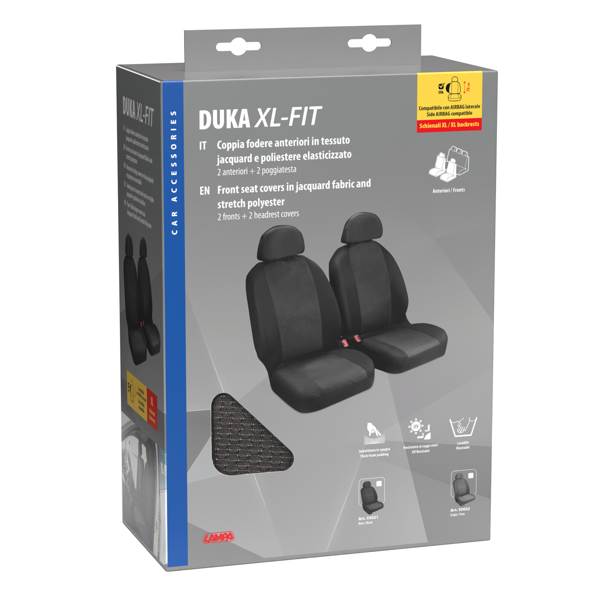 Duka XL-Fit, coppia coprisedili anteriori in tessuto jacquard e poliestere elasticizzati - Grigio - immagine 3