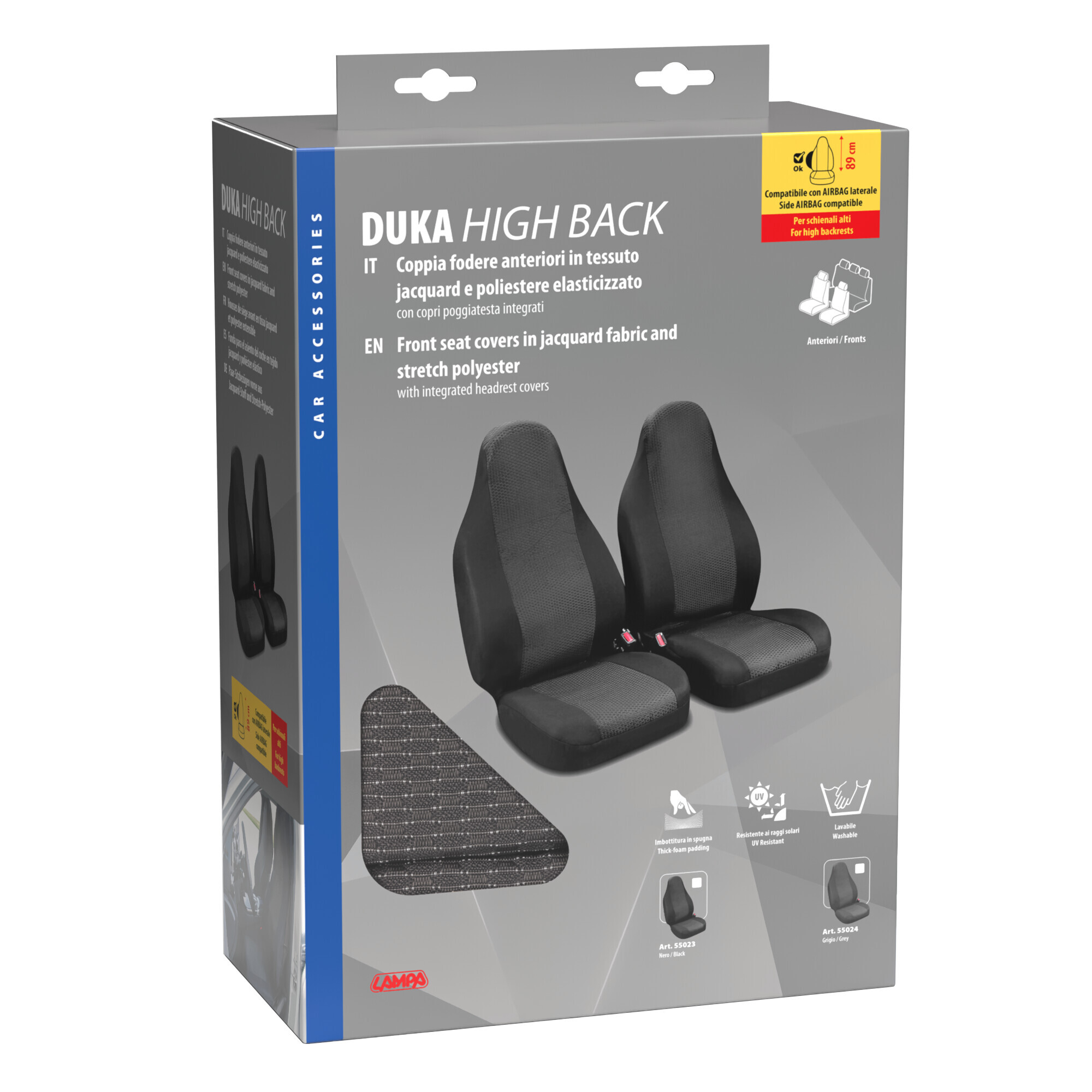 Duka High-Back, coppia coprisedili anteriori in tessuto jacquard e poliestere elasticizzati - Grigio - immagine 3