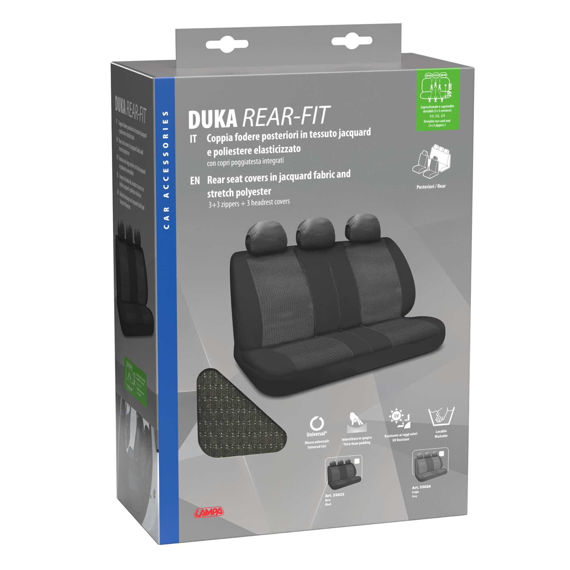 Duka Rear-Fit, coprisedile posteriore in tessuto jacquard e poliestere elasticizzati - Nero - immagine 3