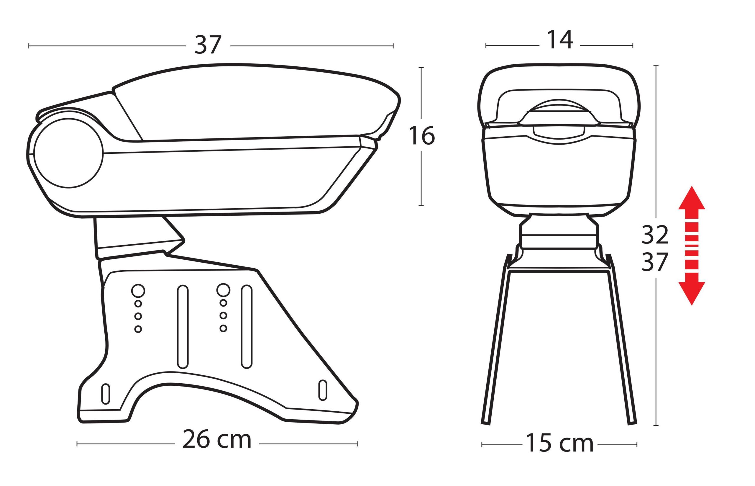 Premium, bracciolo 3 funzioni con doppio sistema di fissaggio e connessione USB, 12V - Carbon-Look - immagine 13