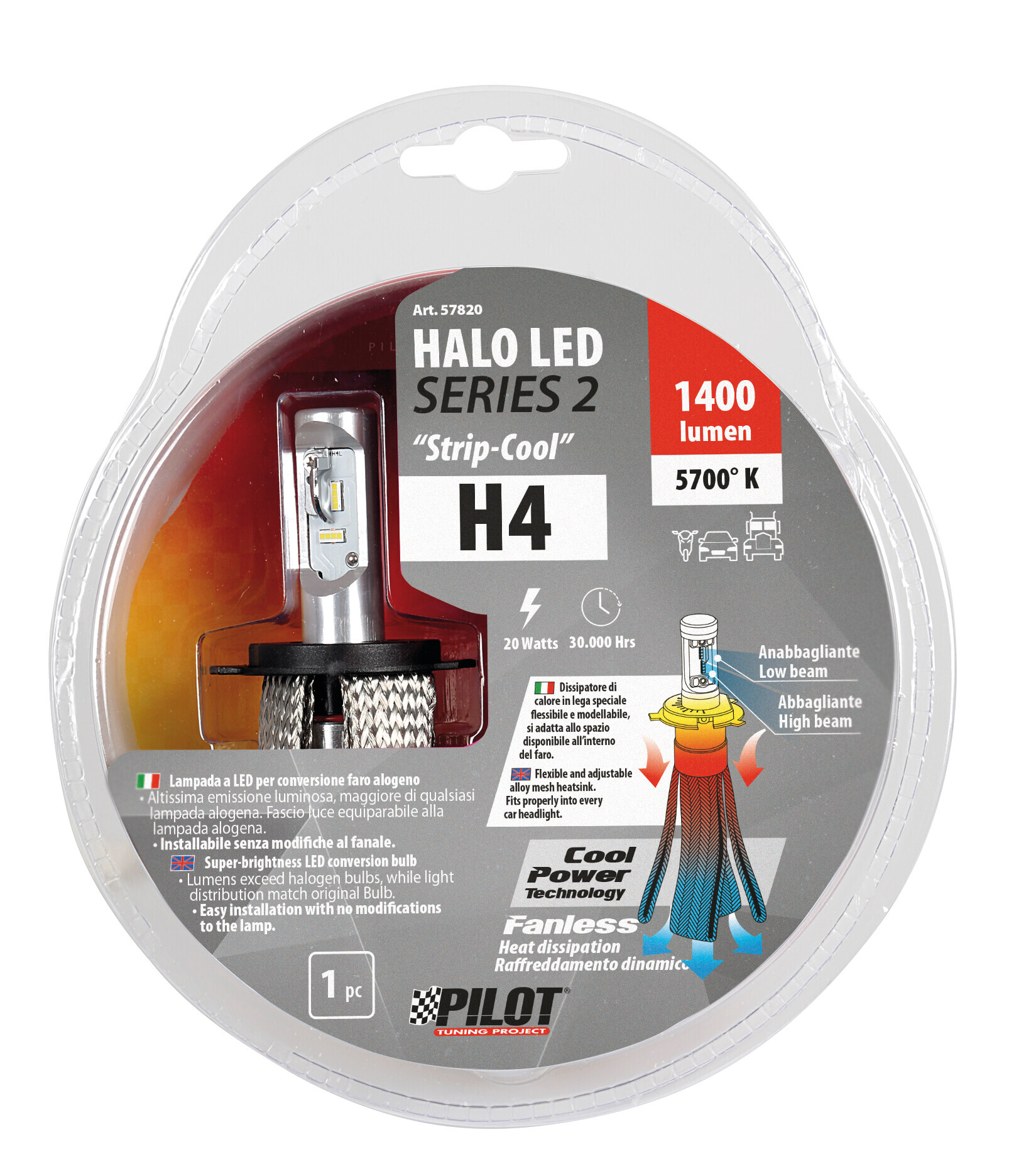 9/32V Halo Led Serie 2 Strip-Cool - (H4) - 20W - P43t - 1 pz - D/Blister - immagine 2