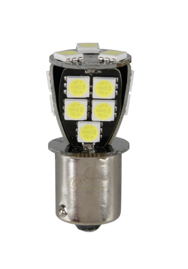 24/32V Led series - 18 SMD x 1 chip - (P21W) - BA15s - 1 pz  - Scatola - Bianco - Doppia polarit&agrave; - Resistenza incorporata