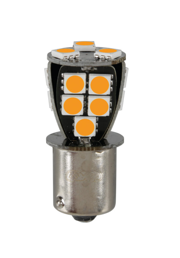 24/32V Led series - 18 SMD x 1 chip - (P21W) - BA15s - 1 pz  - D/Blister - Arancio - Doppia polarit&agrave; - Resistenza incorporata