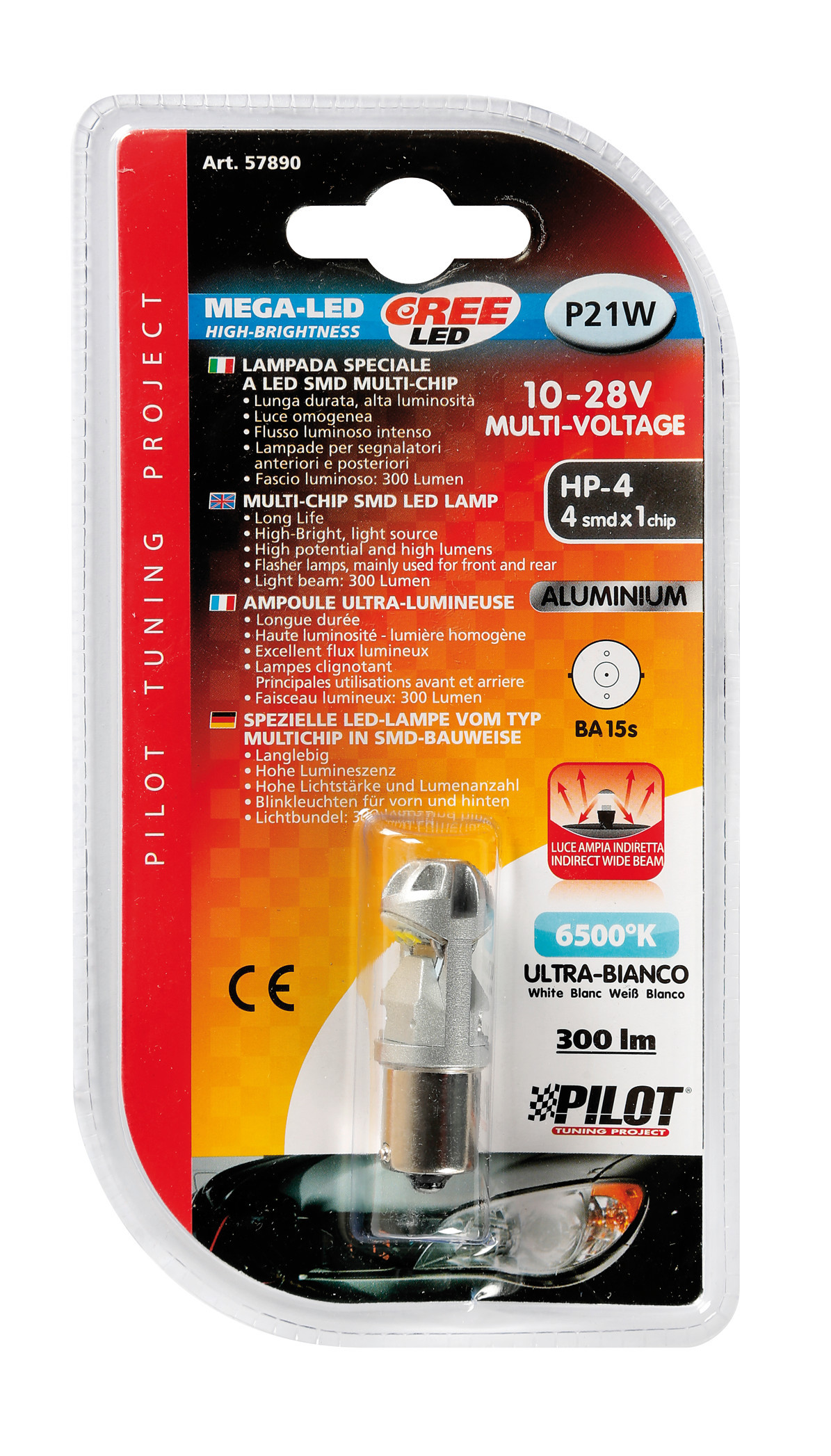 10/28V Led Series - 4 SMD x 1 chip - (P21W) - BA15s - 1 pz - D/Blister - Bianco 2 10/28V Led Series - 4 SMD x 1 chip - (P21W) - BA15s - 1 pz - D/Blister - Bianco - immagine 2