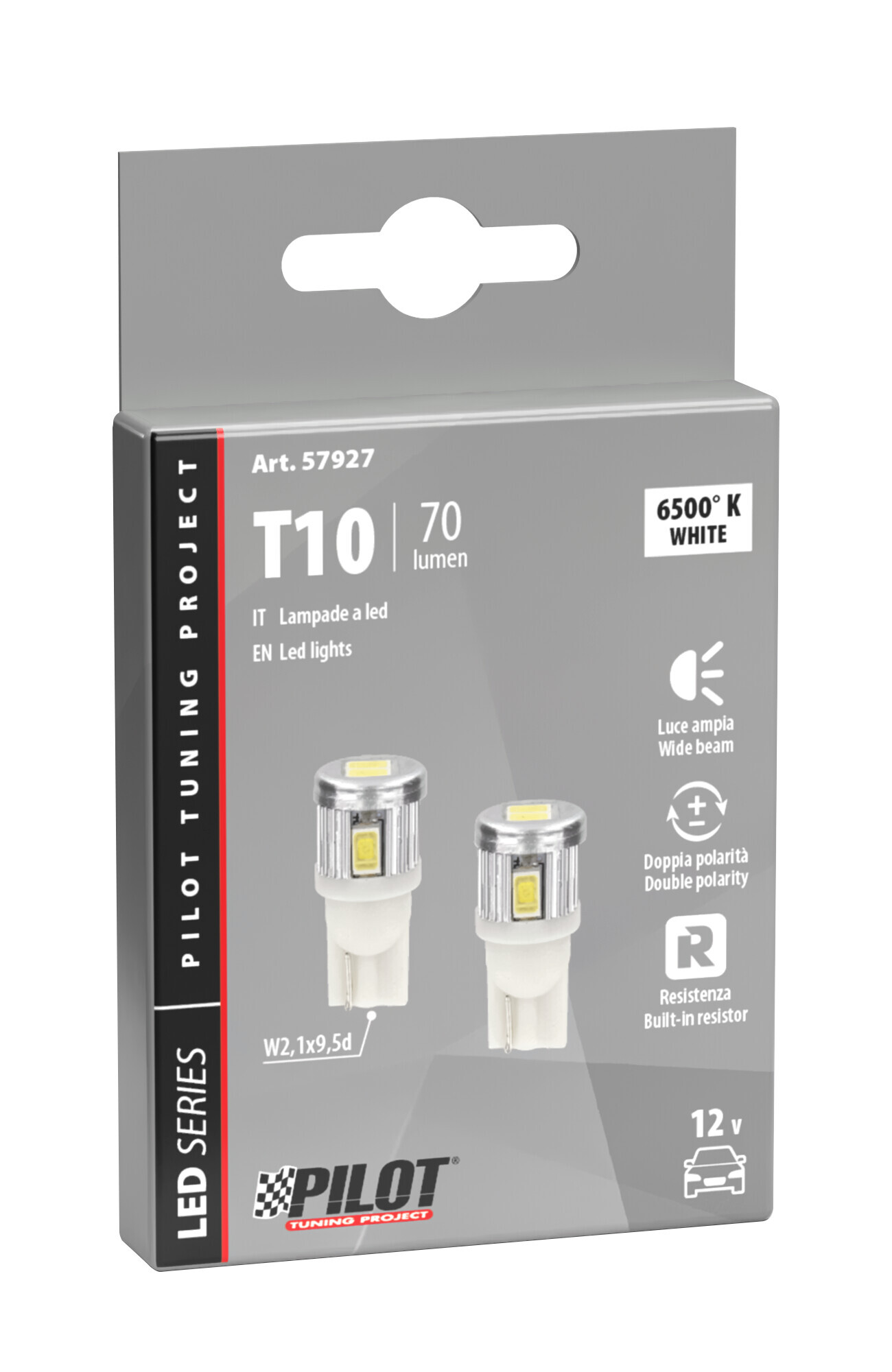 12V Mega-Led 6 - 6 SMD x 1 chip - (T10) - W2,1x9,5d - 2 pz - Scatola - Bianco - Doppia polarità - Resistenza incorporata - immagine 2