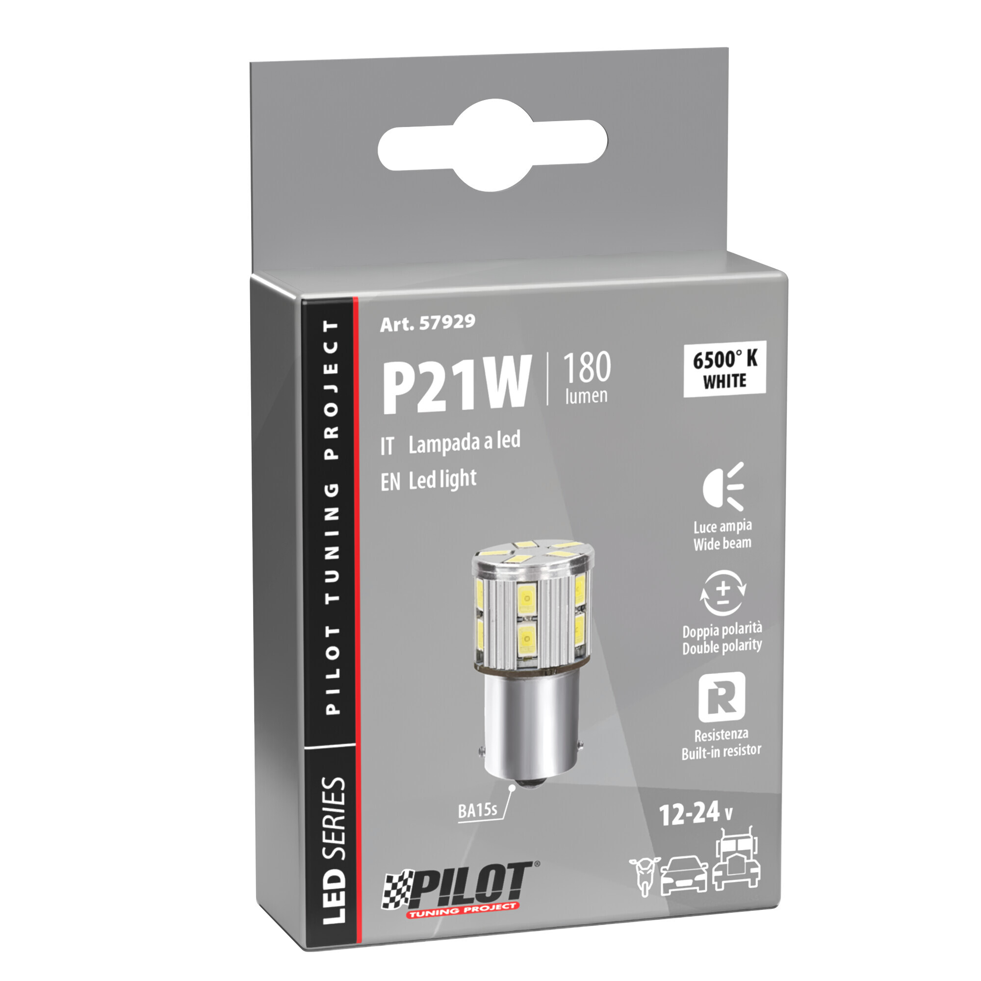 10/30V Led Series - 17 SMD x 1 chip - (P21W) - BA15s - 1 pz - Scatola - Bianco - Doppia polarità - Resistenza incorporata - immagine 2