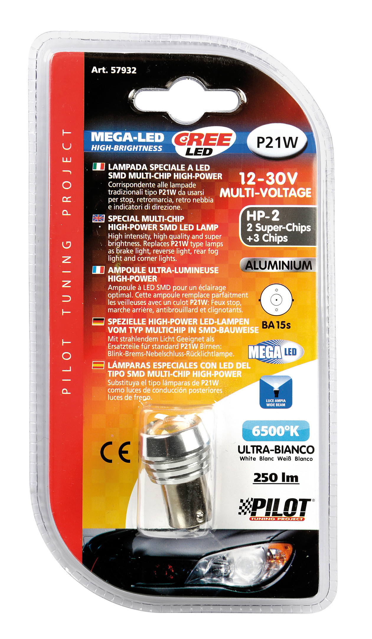 12V Led Series - 2 super chips + 3 chips - (P21W) - BA15s - 1 pz - D/Blister - Bianco 2 12V Led Series - 2 super chips + 3 chips - (P21W) - BA15s - 1 pz - D/Blister - Bianco - immagine 2