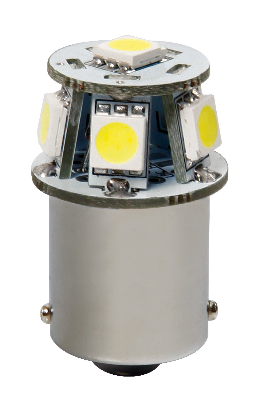 12V Led Series - 6 SMD x 3 chips - (P21W) - BA15s - 1 pz - Scatola - Bianco - Doppia polarità