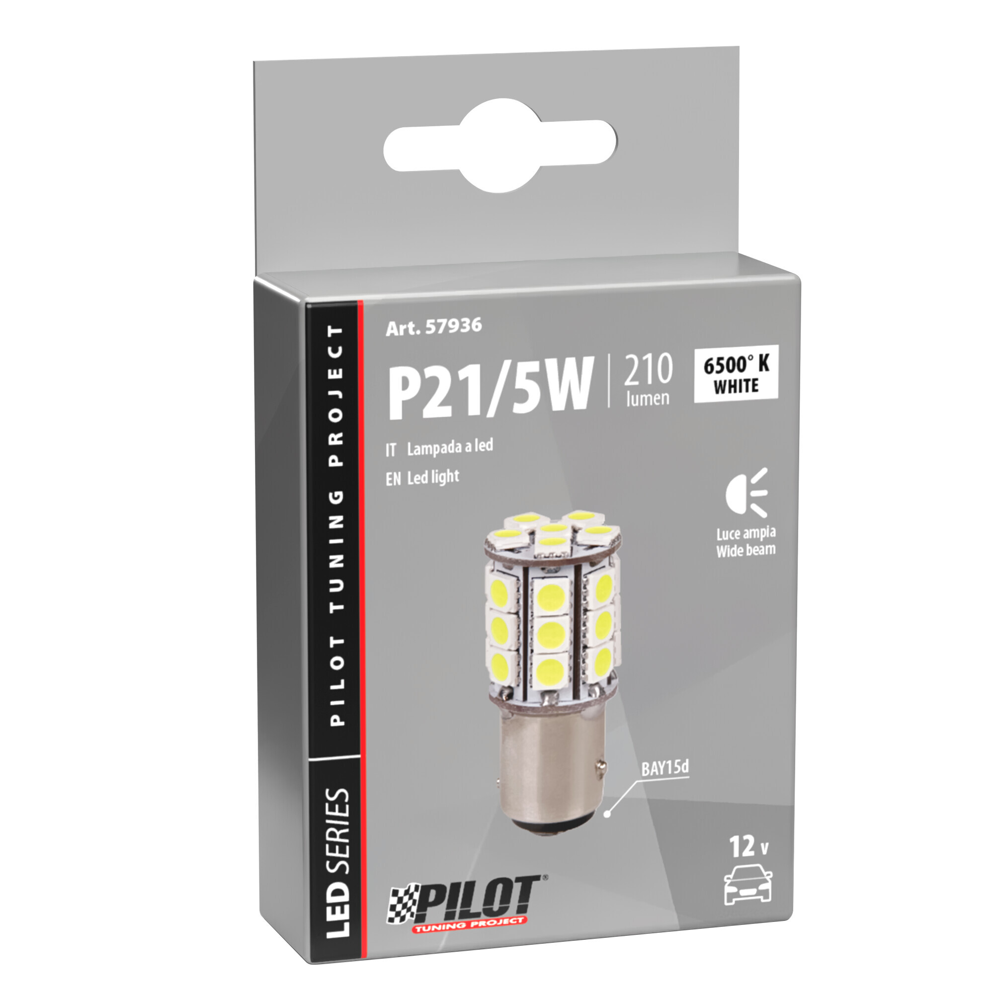 12V Hyper-Led 81 - 27 SMD x 3 chips - (P21/5W) - BAY15d - 1 pz - Scatola - Bianco - immagine 2