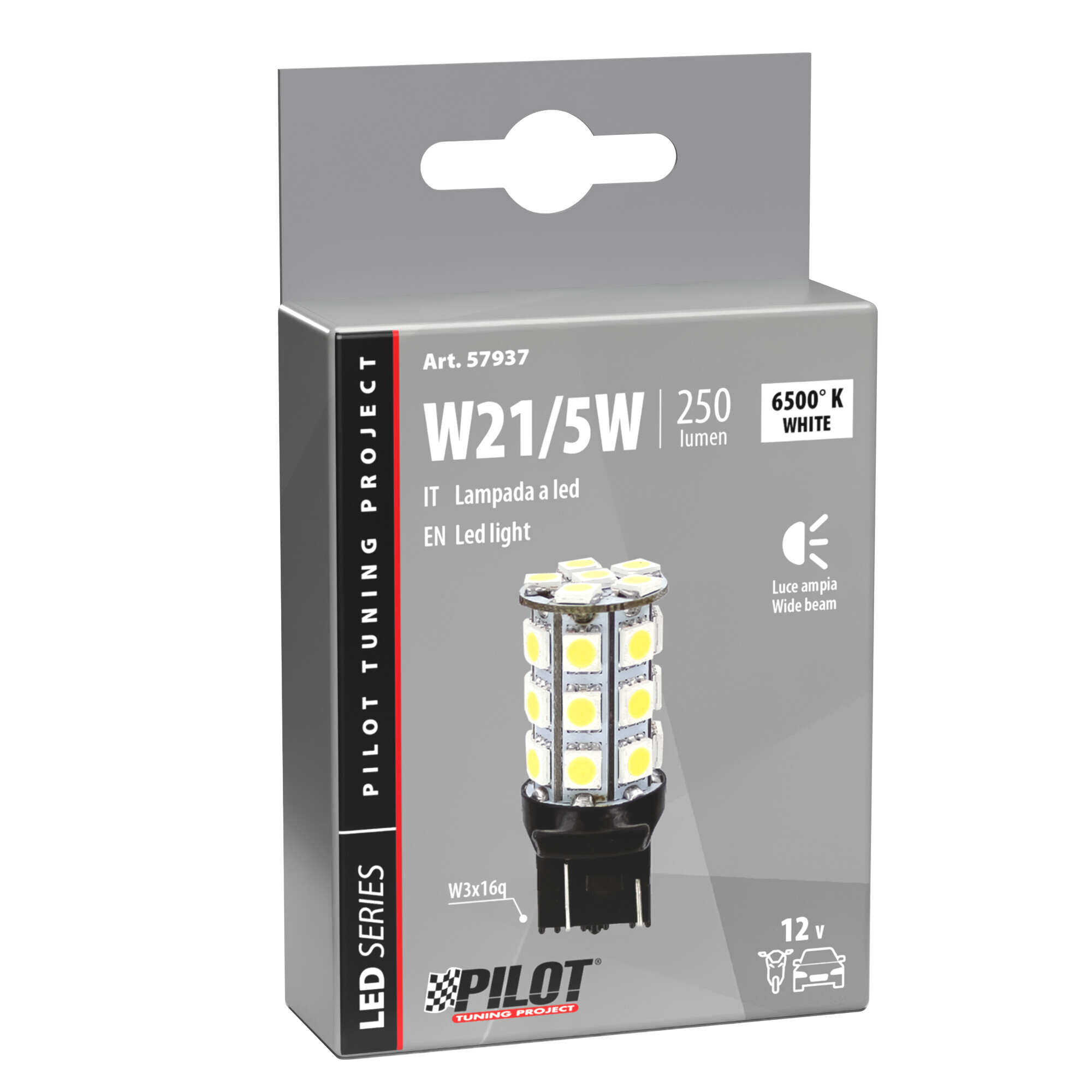 12V Hyper-Led 81 - 27 SMD x 3 chips - (W21/5W) - W3x16q - 1 pz - Scatola - Bianco - immagine 2