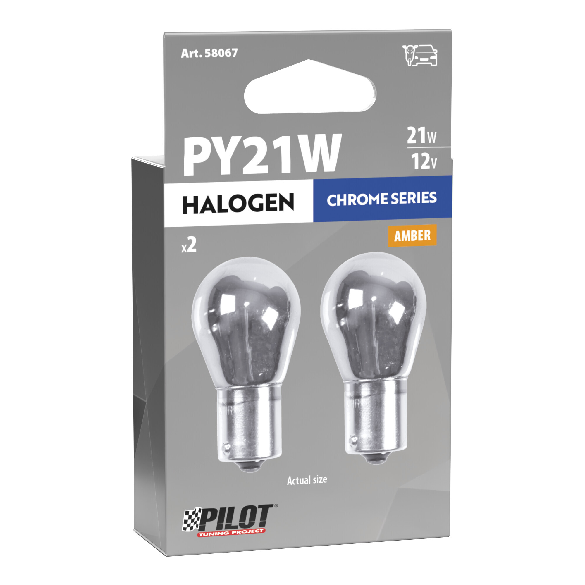 12V Lampada 1 filamento - (PY21W) - 21W - BAU15s - 2 pz - Scatola - Cromo/Arancio - immagine 2