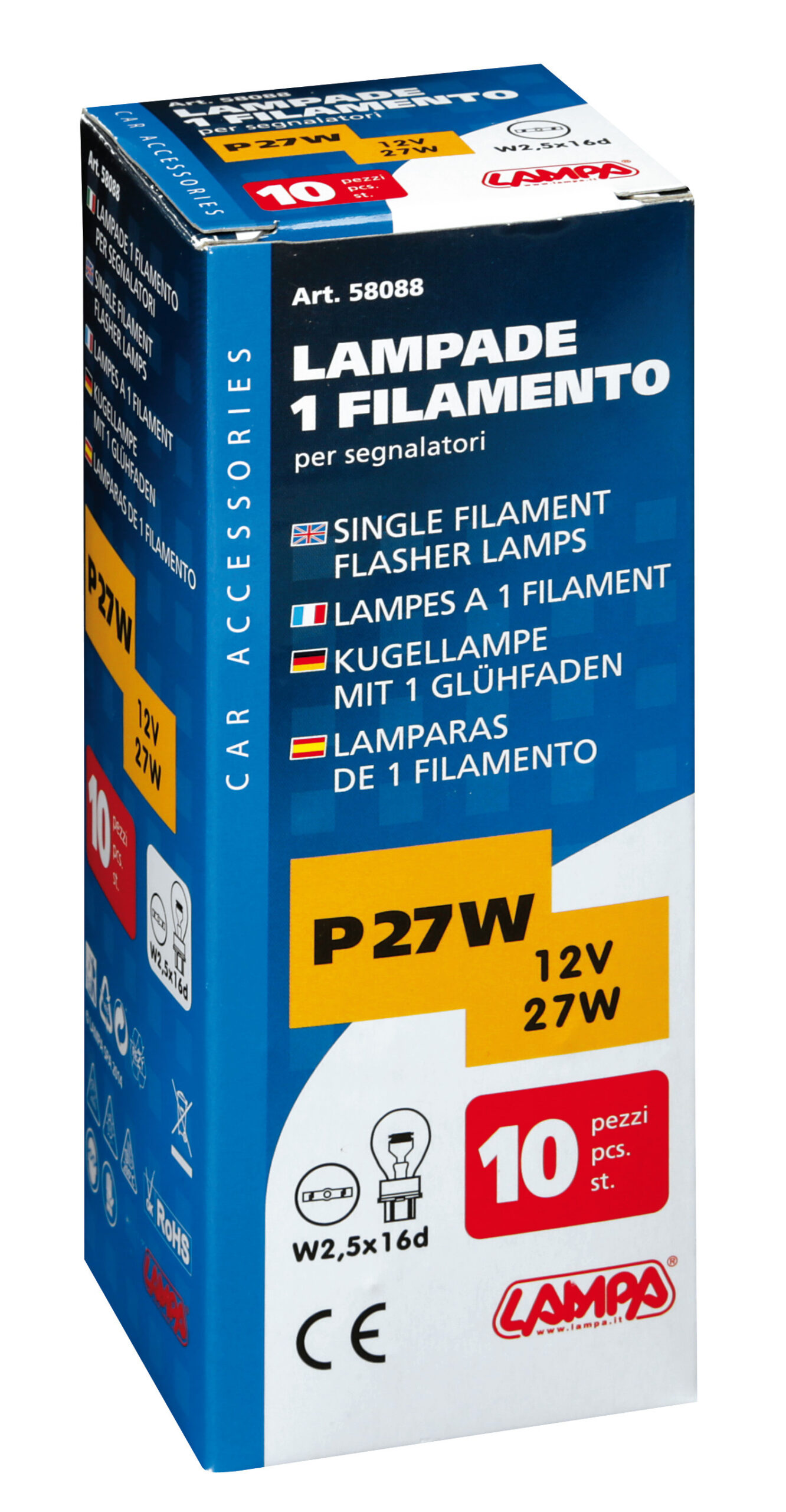 12V Lampada 1 filamento - P27W - 27W - W2,5x16d - 10 pz - Scatola - immagine 2