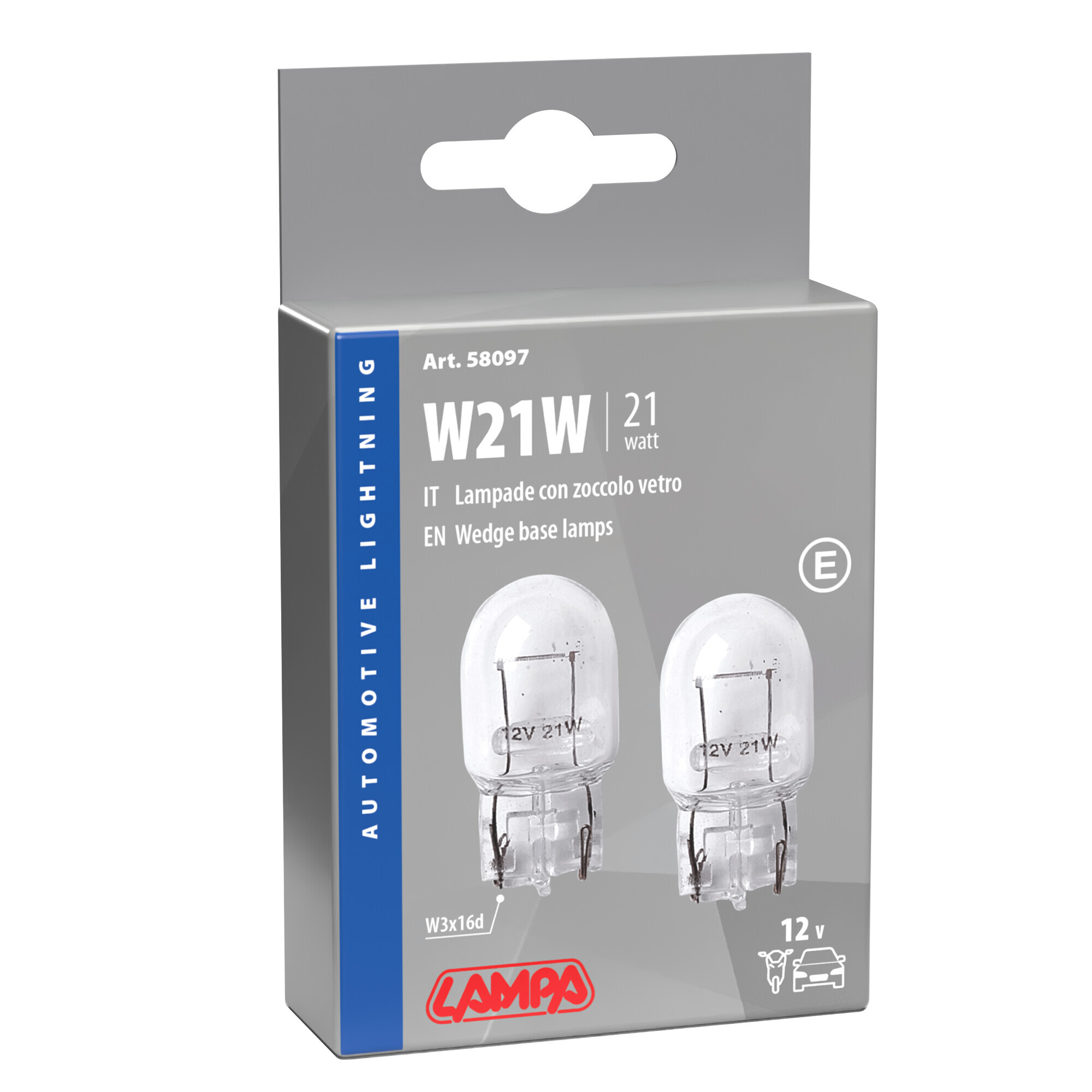 12V Lampada con zoccolo vetro - W21W - 21W - W3x16d - 2 pz - Scatola - immagine 2