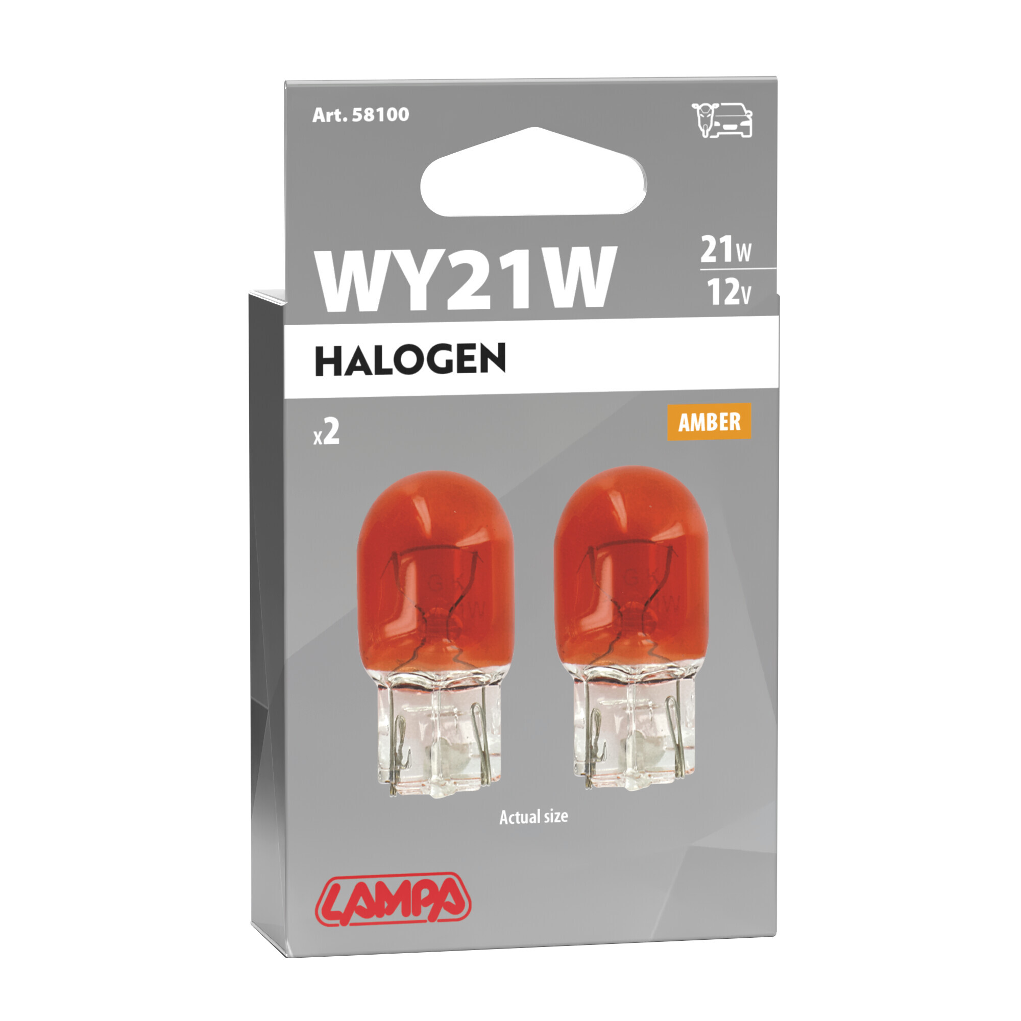 12V Lampada con zoccolo vetro - WY21W - 21W - W3x16d - 2 pz - Scatola - Arancio - immagine 2