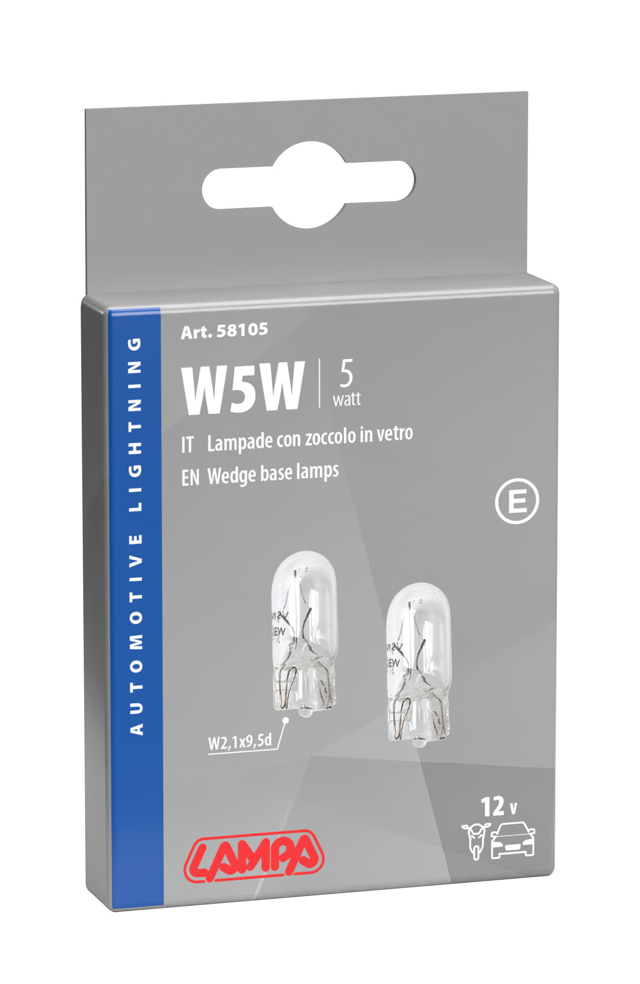 12V Lampada con zoccolo vetro - W5W - 5W - W2,1x9,5d - 2 pz - Scatola - immagine 2