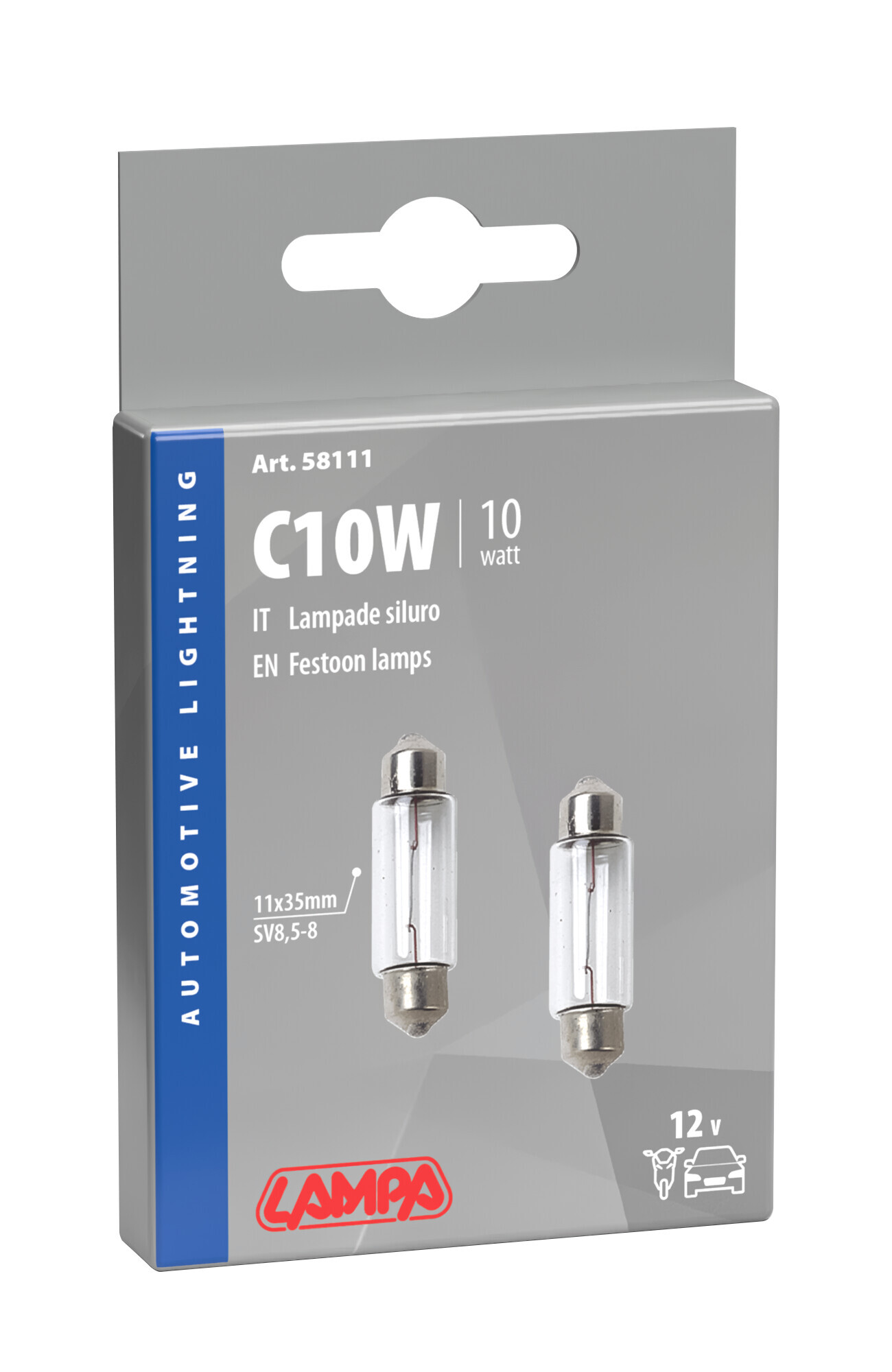 12V Lampada siluro - C10W - 11x35 mm - 10W - SV8,5-8 - 2 pz - Scatola - immagine 2