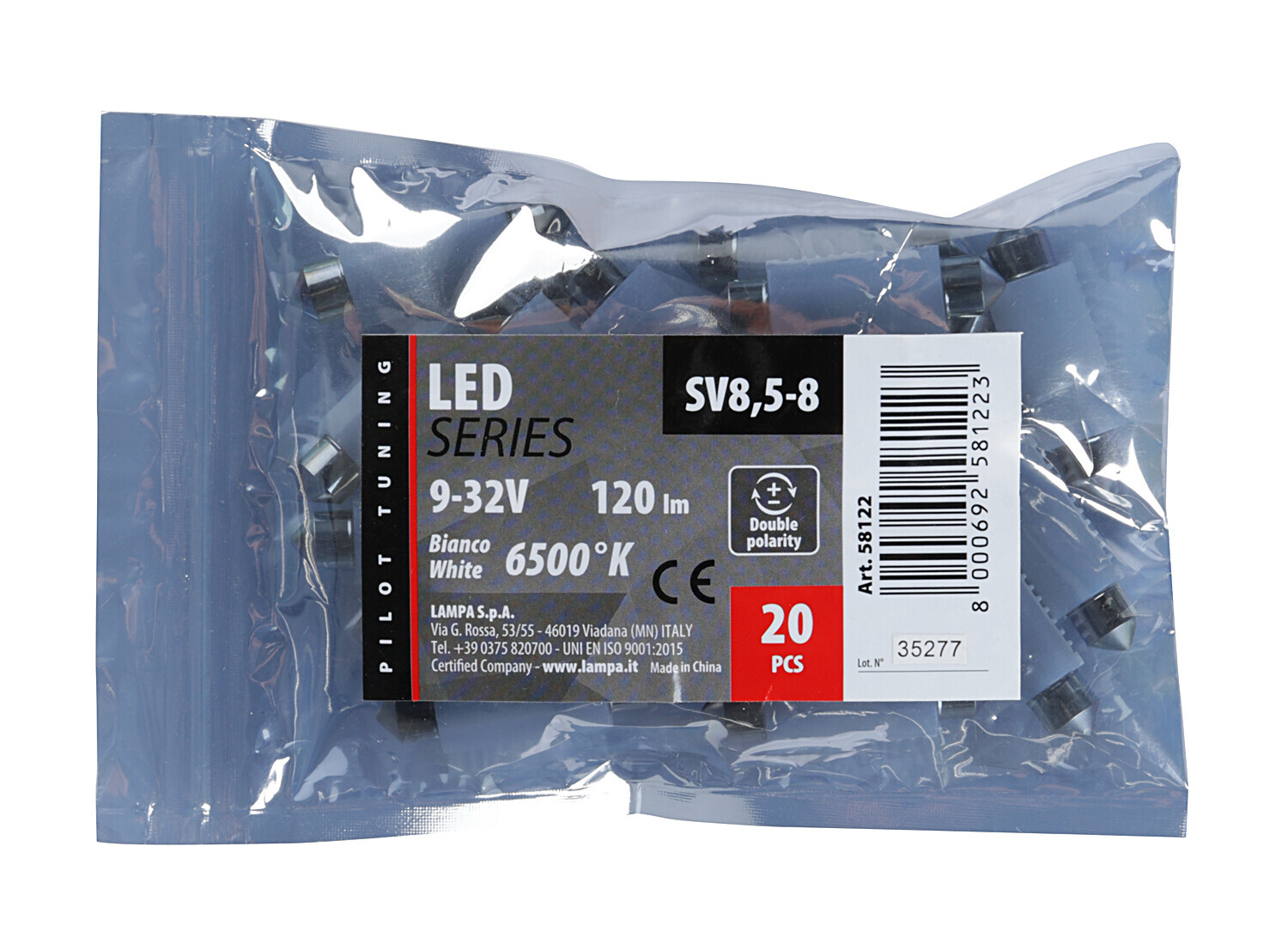 9/32V Led Series - 2 SMD x 1 chip - 12x41 mm - SV8,5-8 - 20 pz - Busta - Bianco - Doppia polarità - Resistenza incorporata - immagine 3
