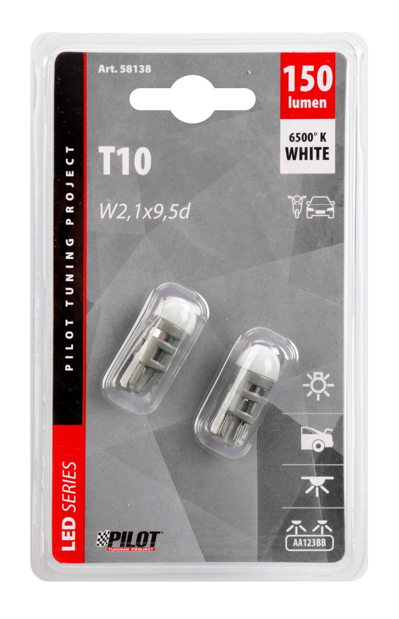 12V Mega-Led 3 - 3 SMD x 1 chip - (T10) - W2,1x9,5d - 2 pz - D/Blister - Bianco - Doppia polarità - immagine 2