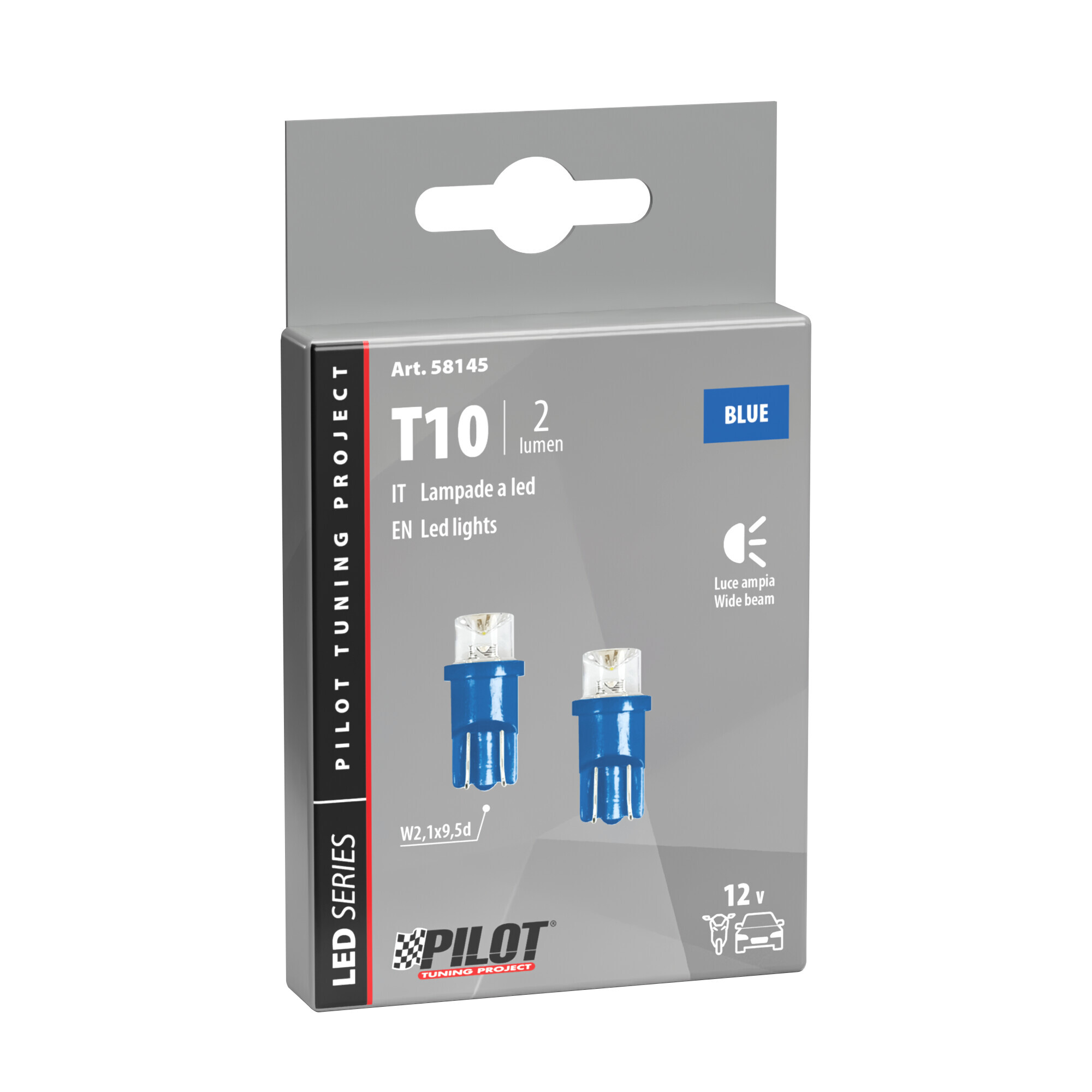 12V Colour-Led Wide, lampada 1 Led - (T10) - W2,1x9,5d - 2 pz - Scatola - Blu - immagine 2