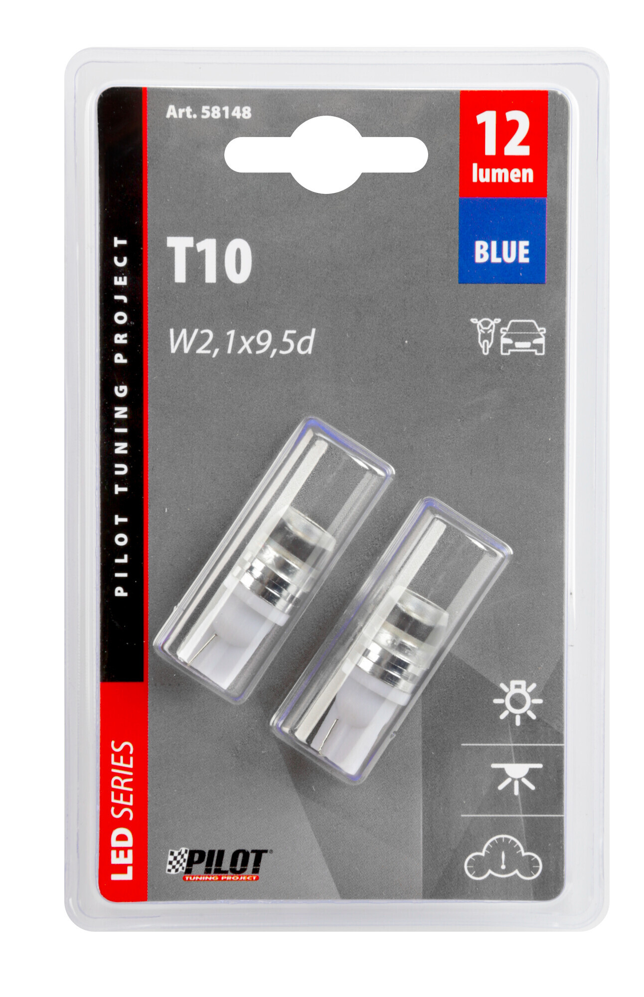 12V Hyper-Led 2 - 1 SMD x 2 chips - (T10) - 1W - W2,1x9,5d - 2 pz - D/Blister - Blu - Doppia polarità - immagine 2