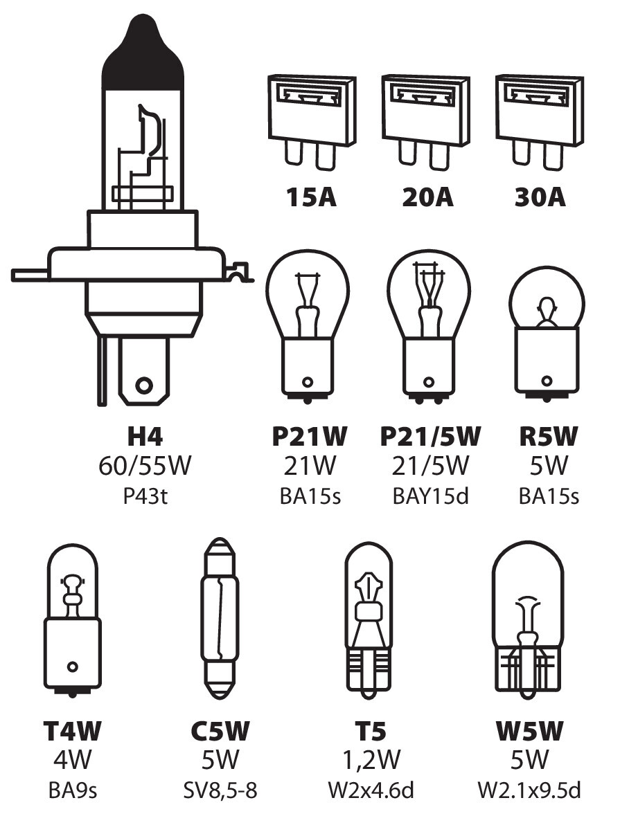 Kit lampade di ricambio 11 pz, alogena H4 - 12V - immagine 3