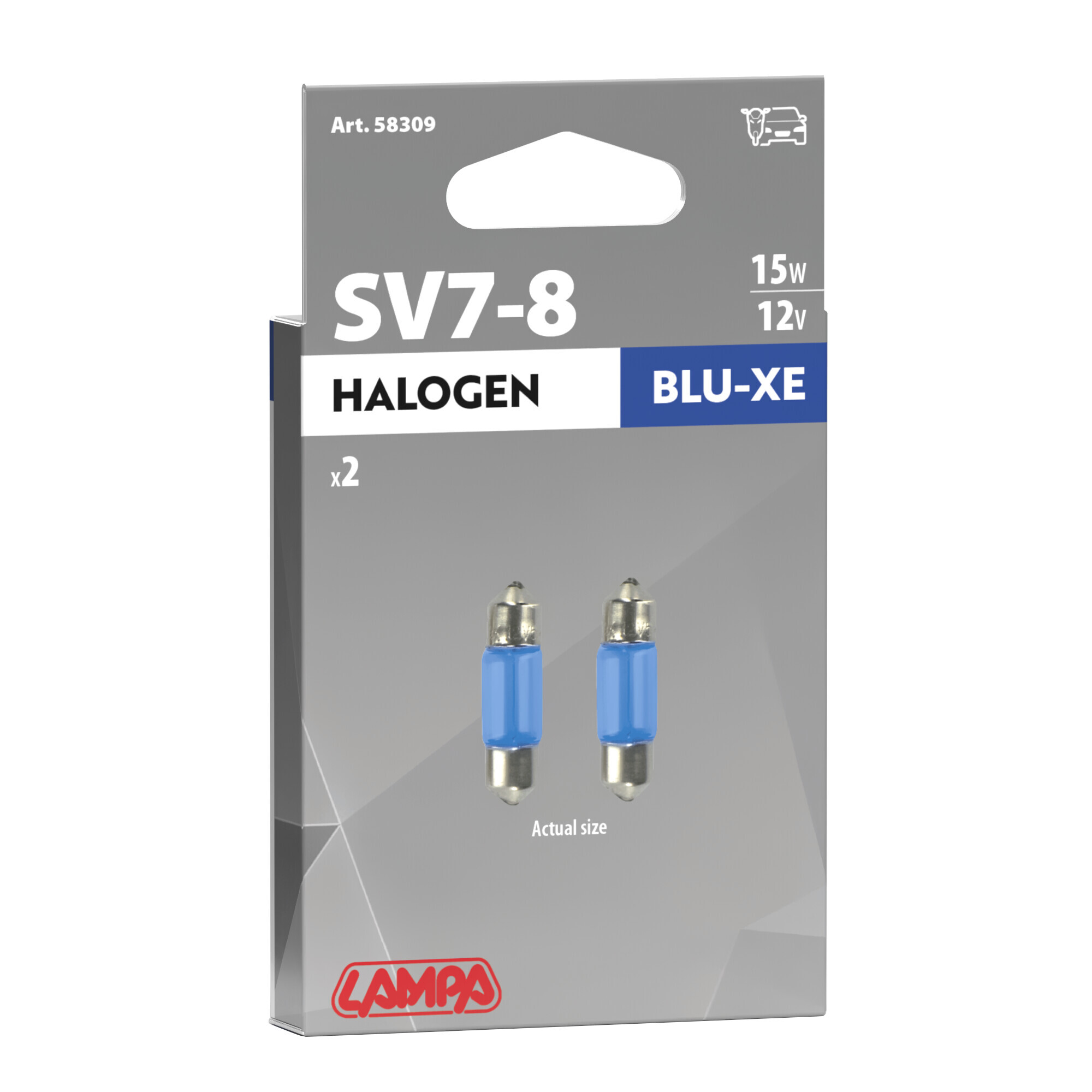12V Lampada siluro Blu-Xe - 8x28 mm - 15W - SV7-8 - 2 pz - Scatola - immagine 2