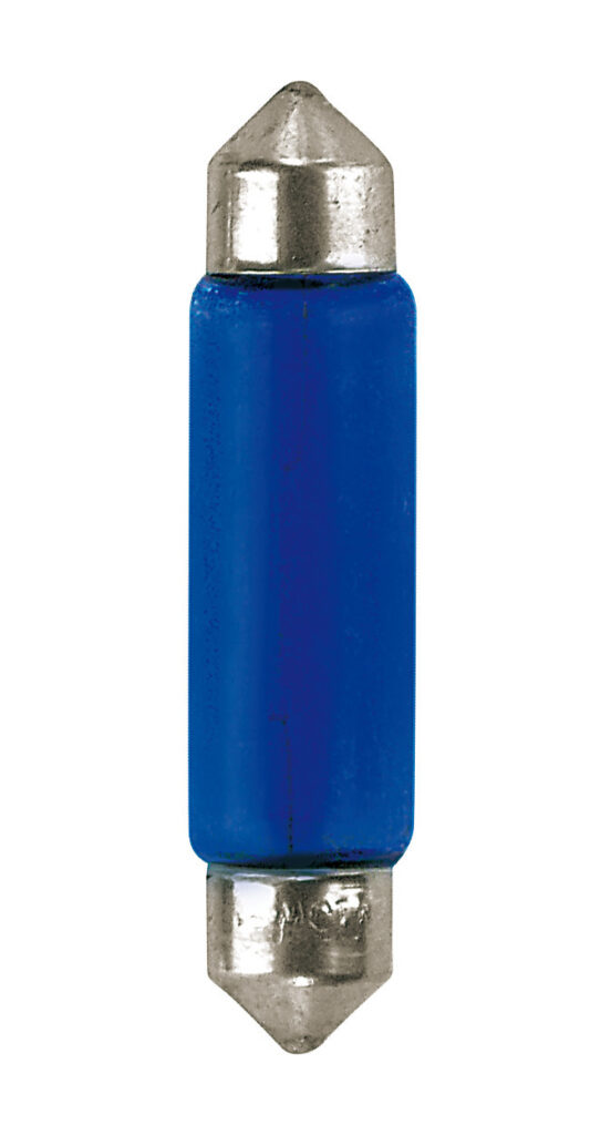 12V Blue Dyed Glass, Lampada siluro - 11x44 mm - 15W - SV8,5-8 - 2 pz  - Scatola