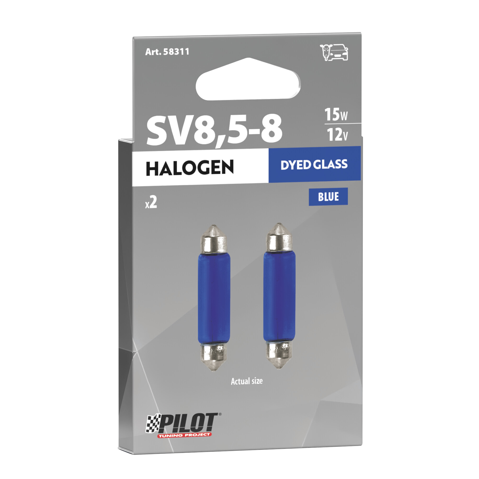 12V Blue Dyed Glass, Lampada siluro - 11x44 mm - 15W - SV8,5-8 - 2 pz - Scatola - immagine 2