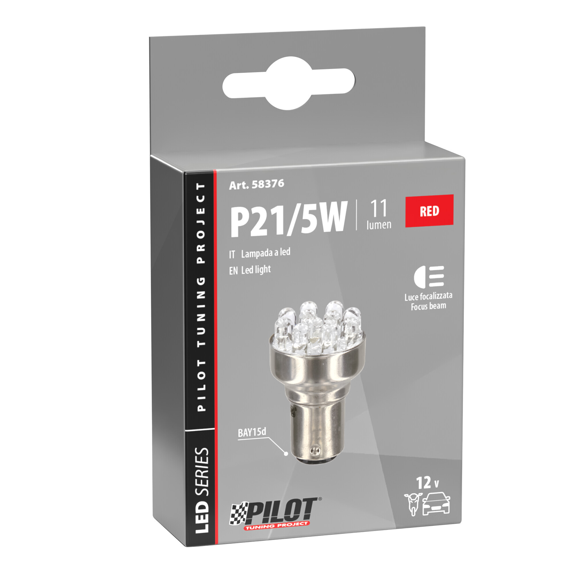 12V Lampada Multi-Led 11 Led - (P21/5W) - BAY15d - 1 pz - Scatola - Rosso - immagine 2