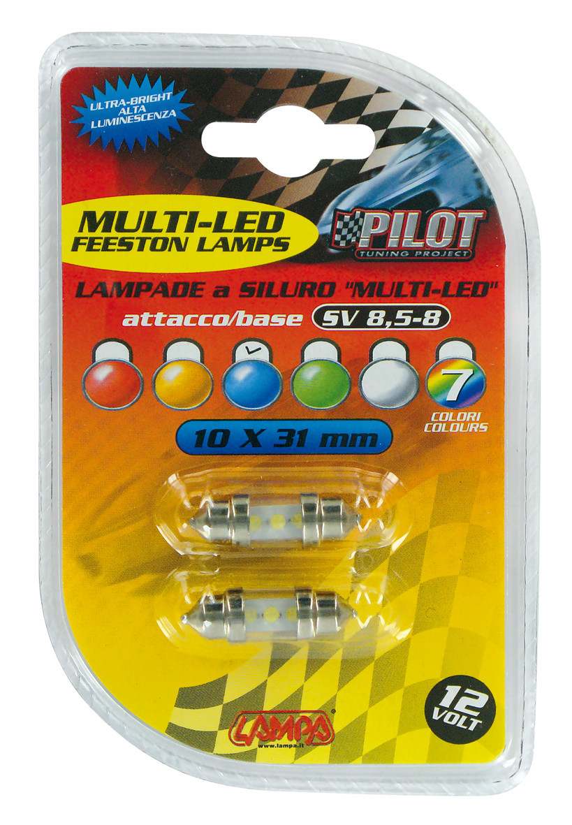 12V Led Series - 3 Led - 10x31 mm - SV8,5-8 - 2 pz - D/Blister - Blu - immagine 2