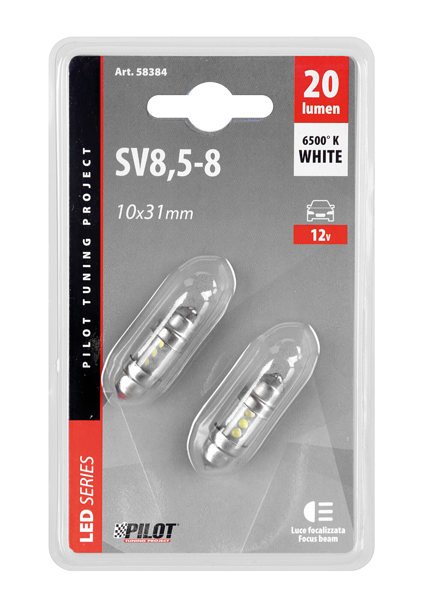12V Led Series - 3 Led - 10x31 mm - SV8,5-8 - 2 pz - Scatola - Bianco - immagine 2