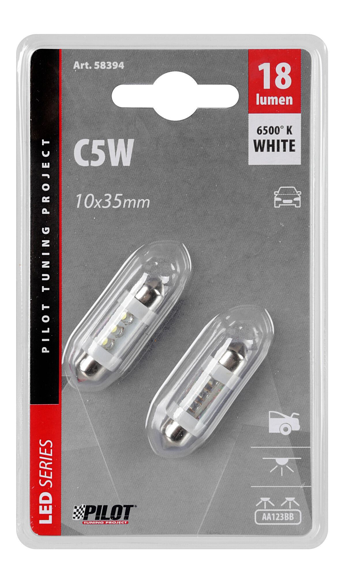 12V Led Series - 3 Led - (C5W) - 10x35 mm - SV8,5-8 - 2 pz - D/Blister - Bianco - immagine 2