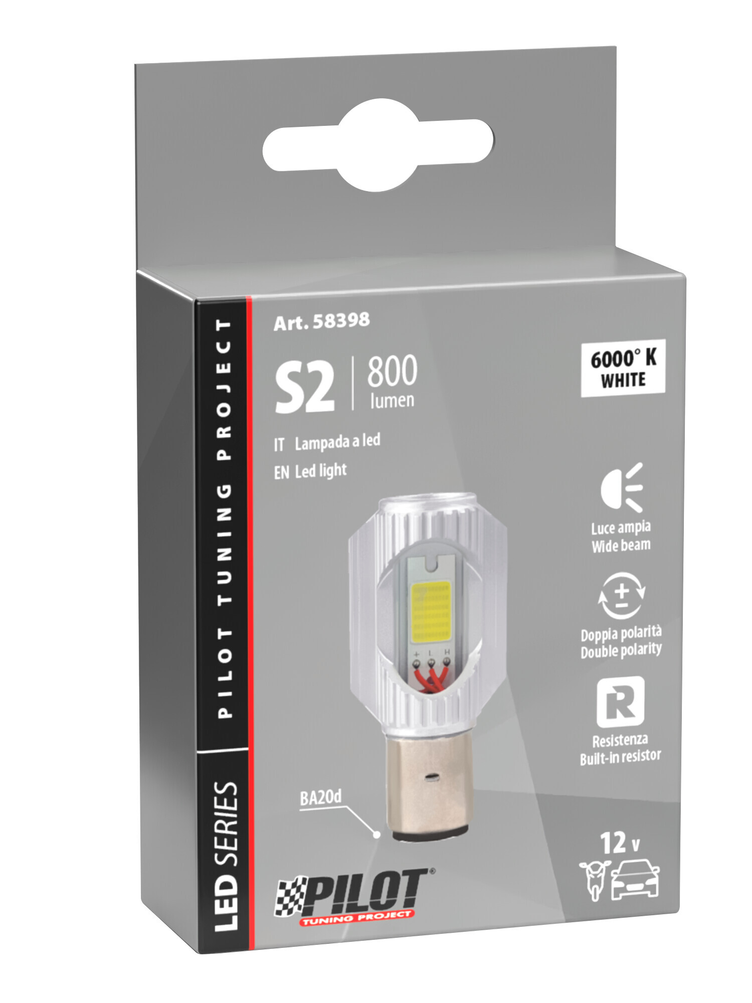 9/32V Mega-Led 2 - 2 SMD x 12 chip - (S2) - BA20d - 1 pz - Scatola - Bianco - Doppia polarità - Resistenza incorporata - immagine 4