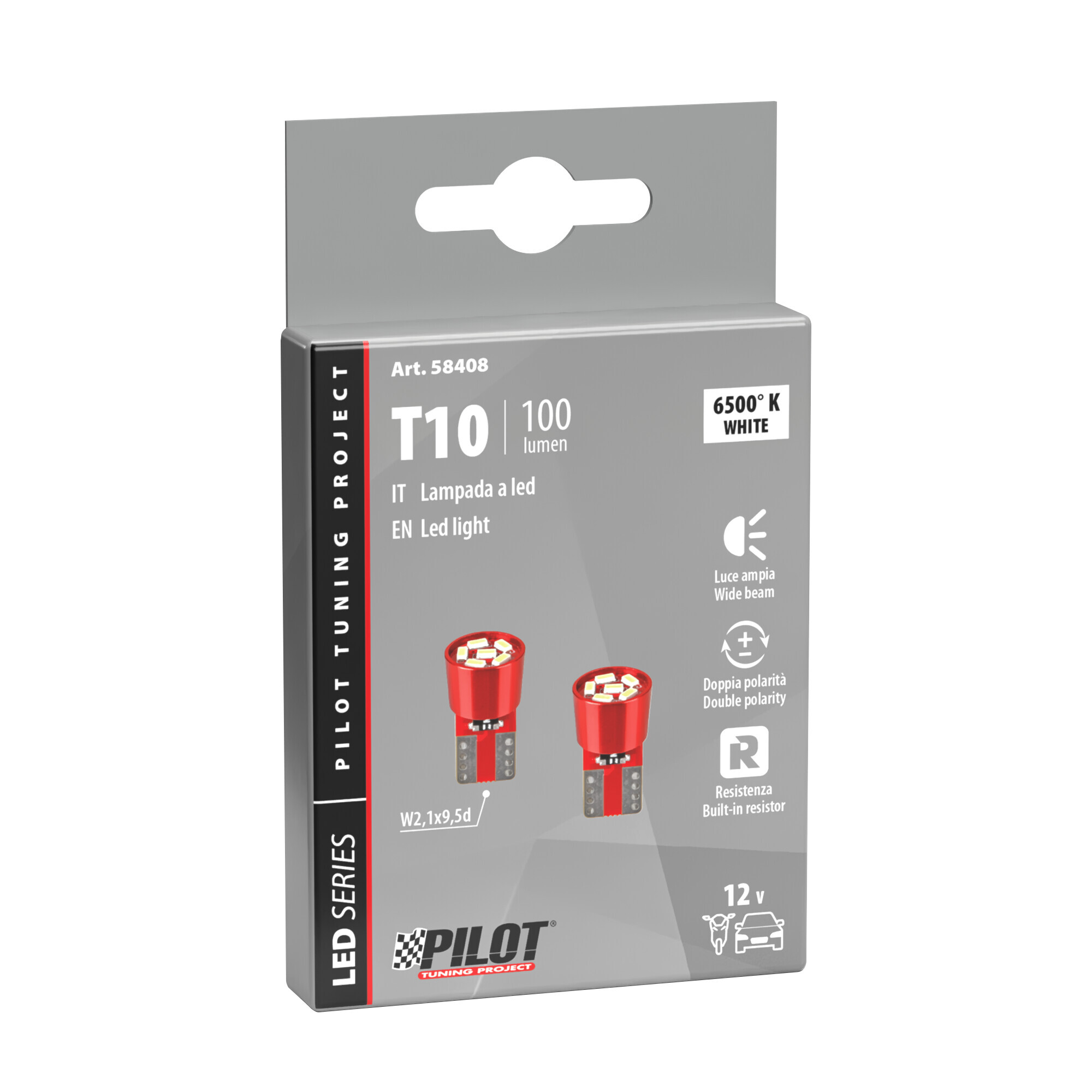 12V Led series - 6 Led SMD - (T10) - W2,1x9,5d - 2 pz - Scatola - Bianco - Doppia polarità - Resistenza incorporata - immagine 3