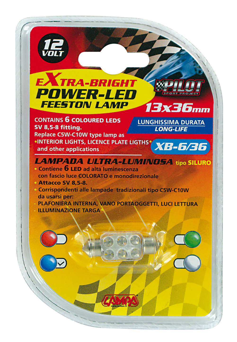 12V Led Series - 6 Led - 13x35 mm - SV8,5-8 - 1 pz - Scatola - Blu - immagine 2