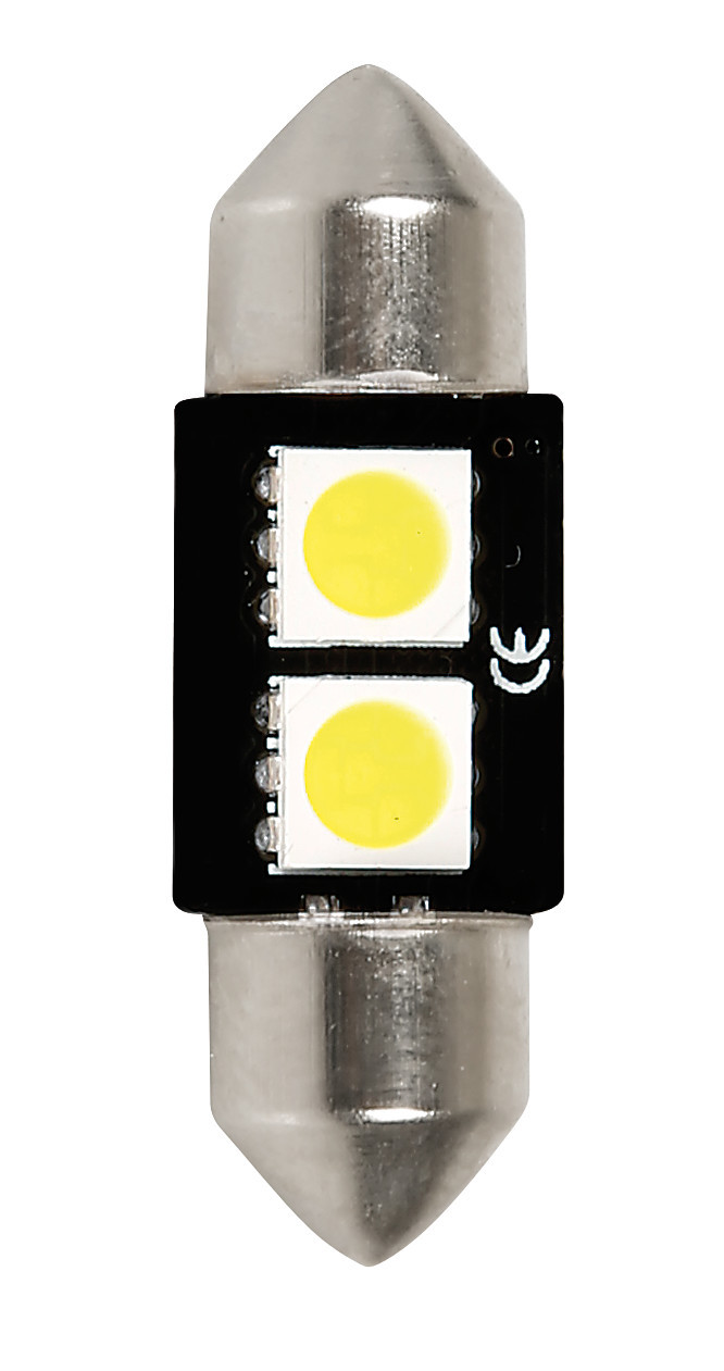 12V Led Series - 2 SMD x 3 chips - 10x32 mm - SV8,5-8 - 1 pz - Scatola - Bianco - Doppia polarità - Resistenza incorporata