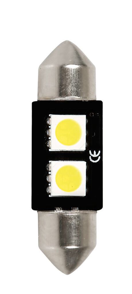 12V Led Series - 2 SMD x 3 chips - (C5W) - 10x36 mm - SV8,5-8 - 1 pz  - Scatola - Bianco - Doppia polarit&agrave; - Resistenza incorporata