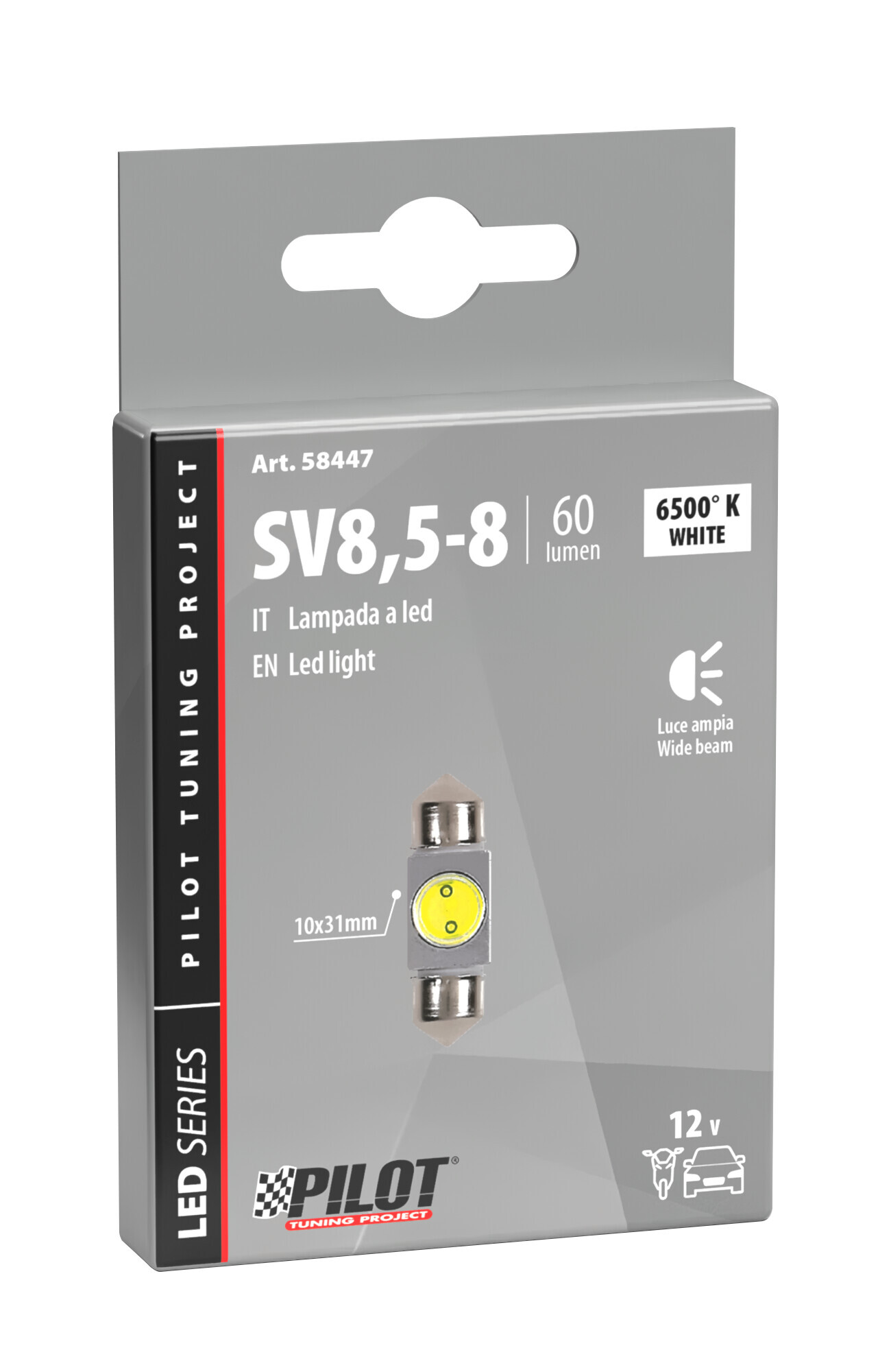 12V Led Series - 1 SMD x 2 chips - 10x31 mm - SV8,5-8 - 1 pz - Scatola - Bianco - immagine 2