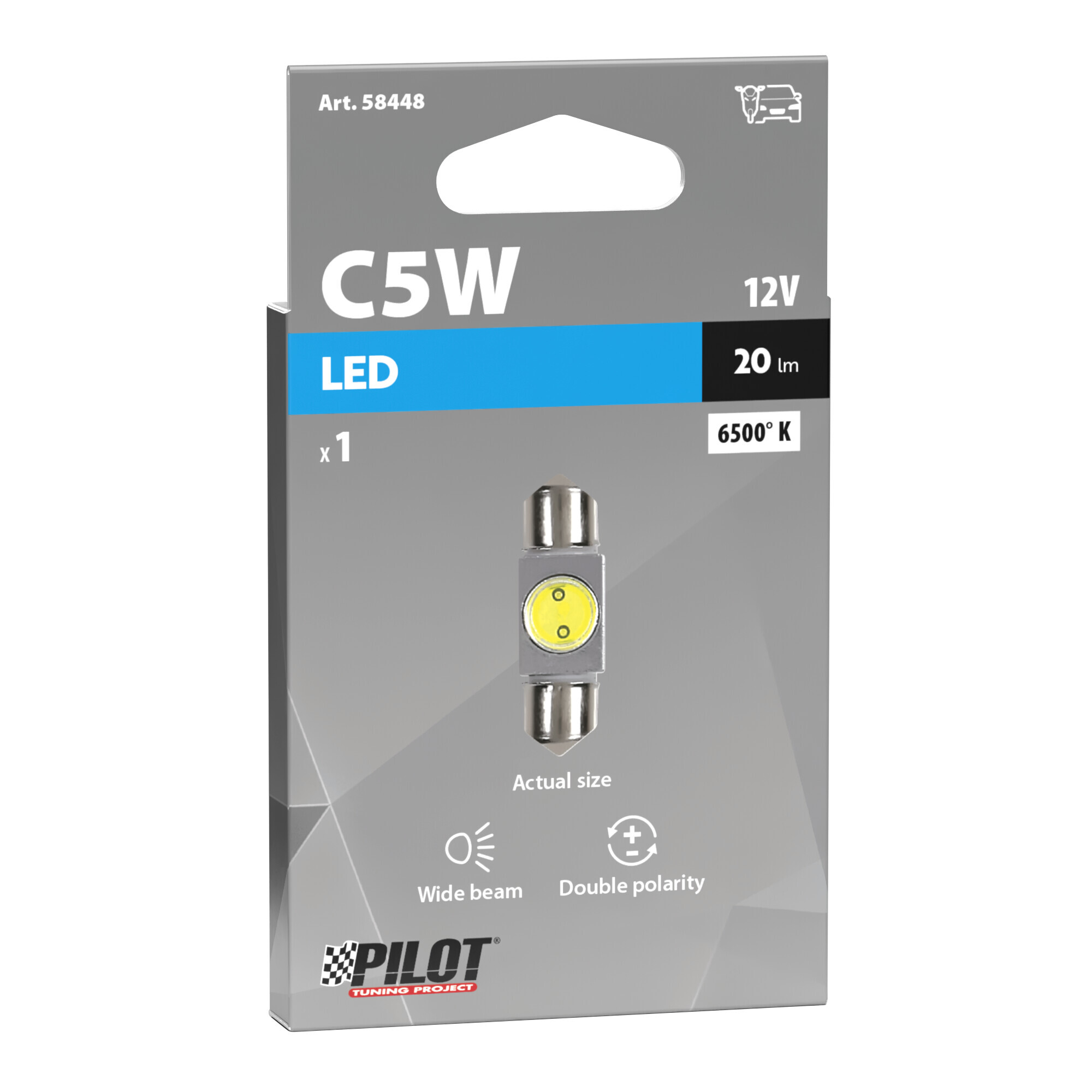 12V Led Series - 1 SMD x 2 chips - (C5W) - 10x36 mm - SV8,5-8 - 1 pz - Scatola - Bianco - immagine 2